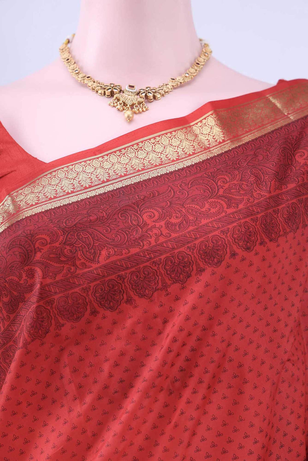 Deep Red Printed Silk Saree