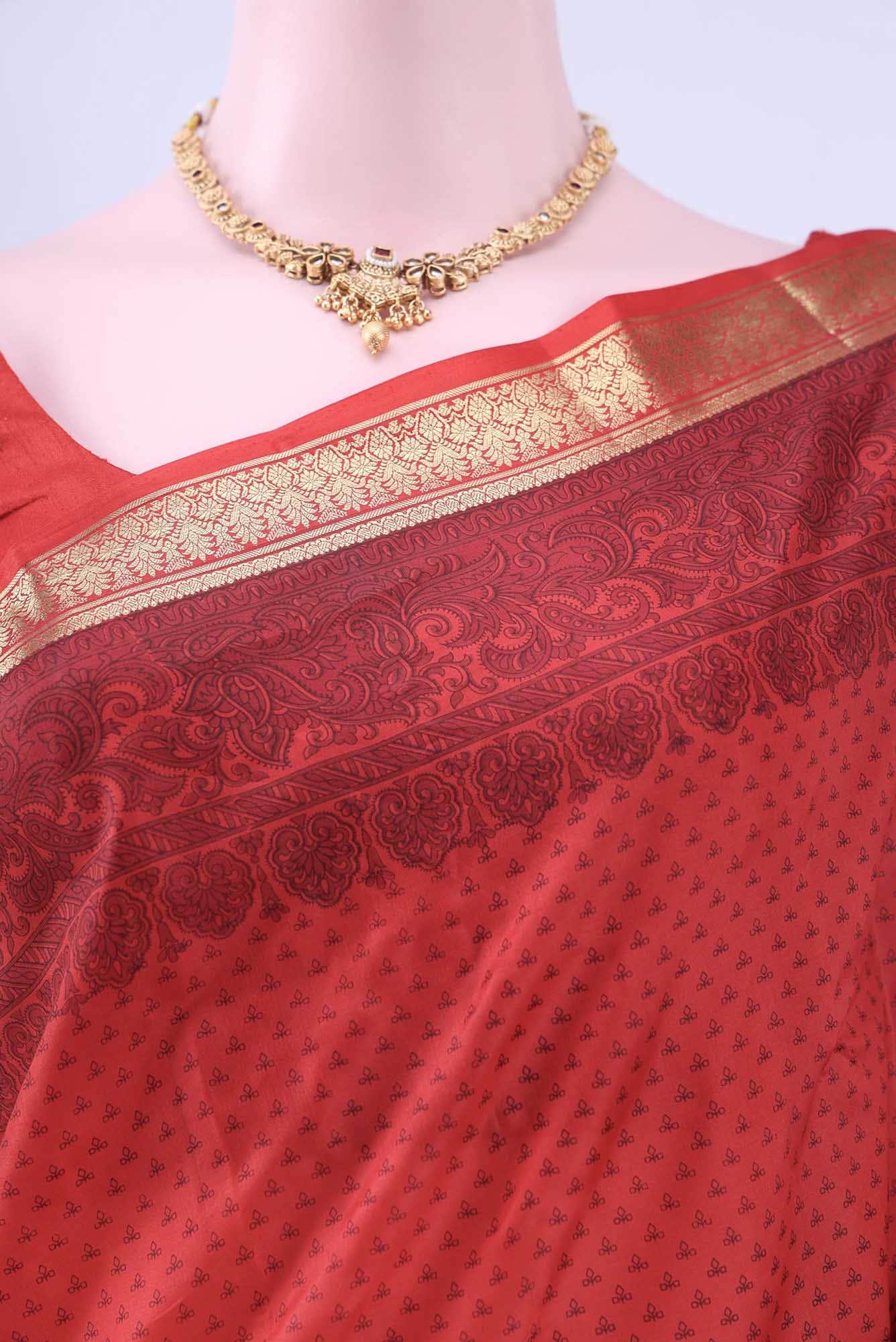 Deep Red Printed Silk Saree