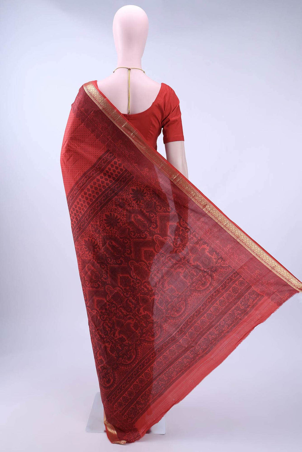 Deep Red Printed Silk Saree