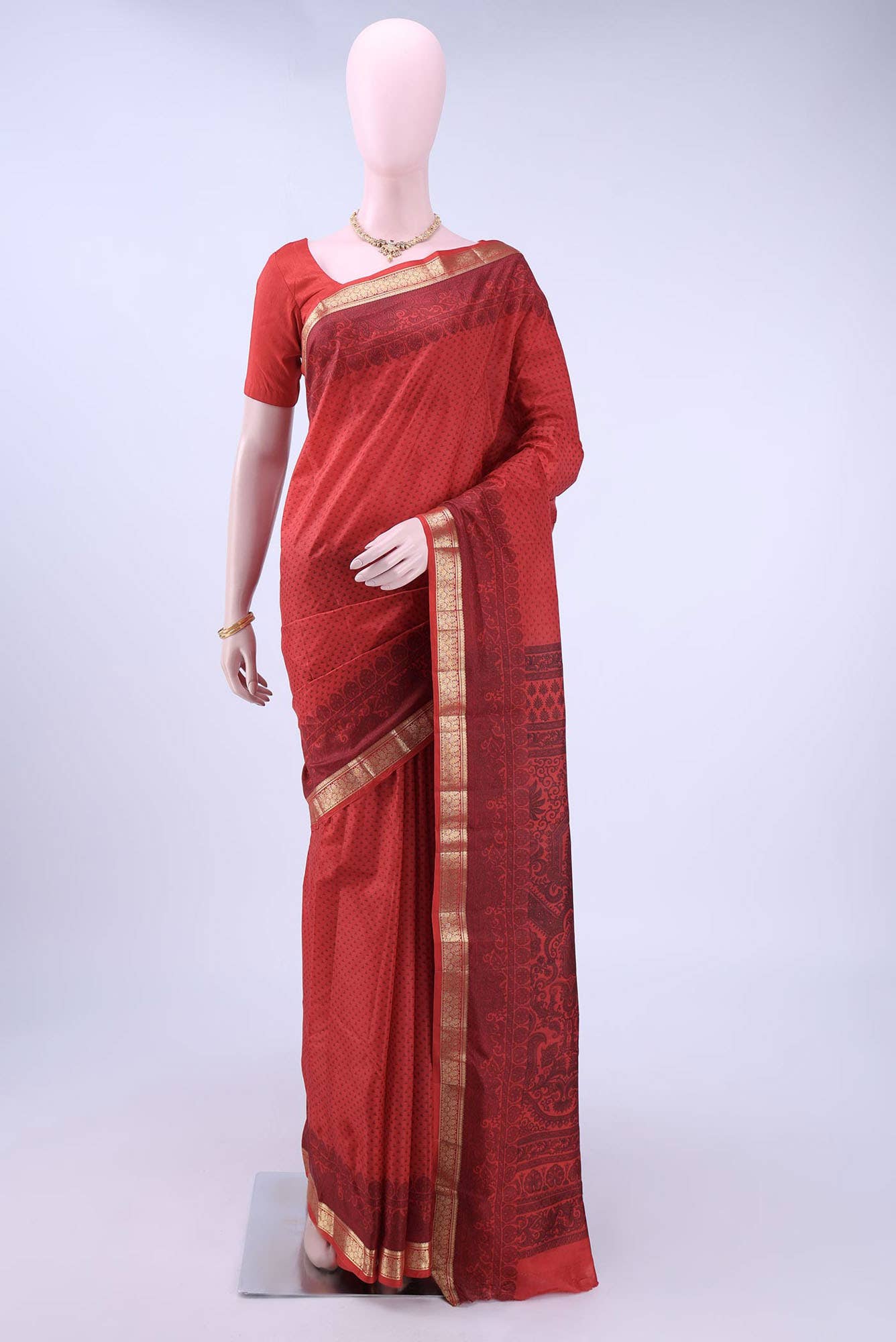 Deep Red Printed Silk Saree