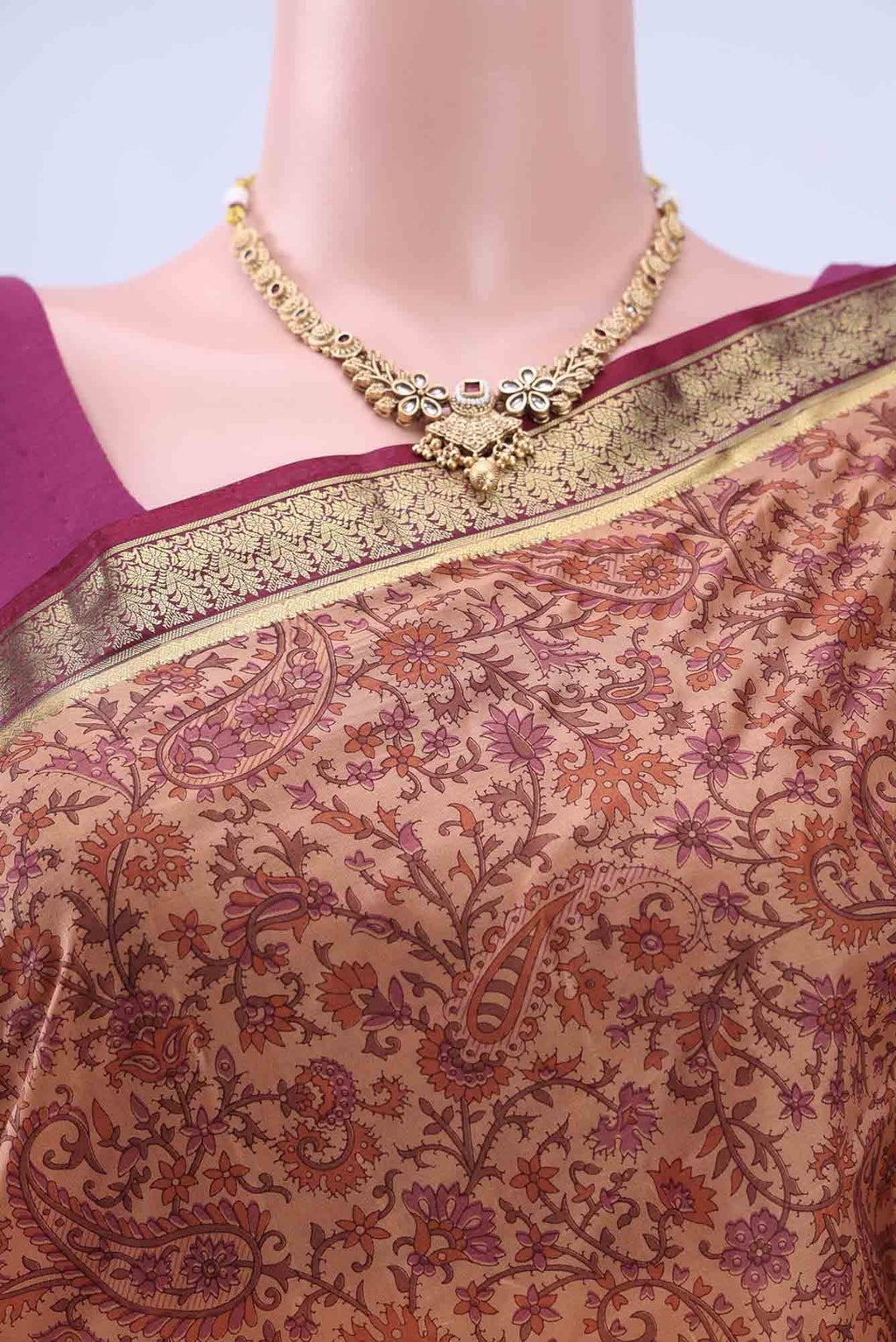 Peach Printed Silk Saree