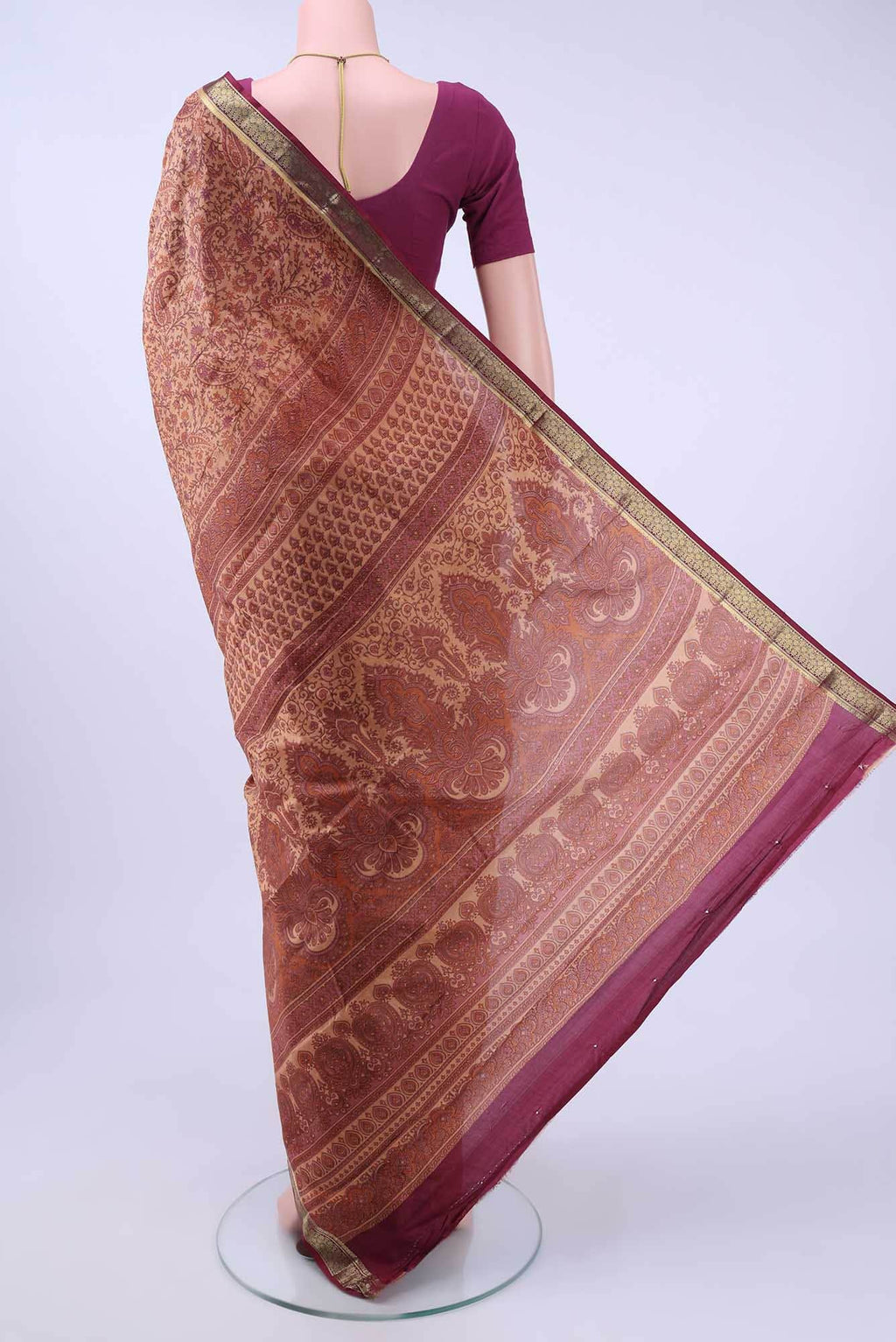 Peach Printed Silk Saree