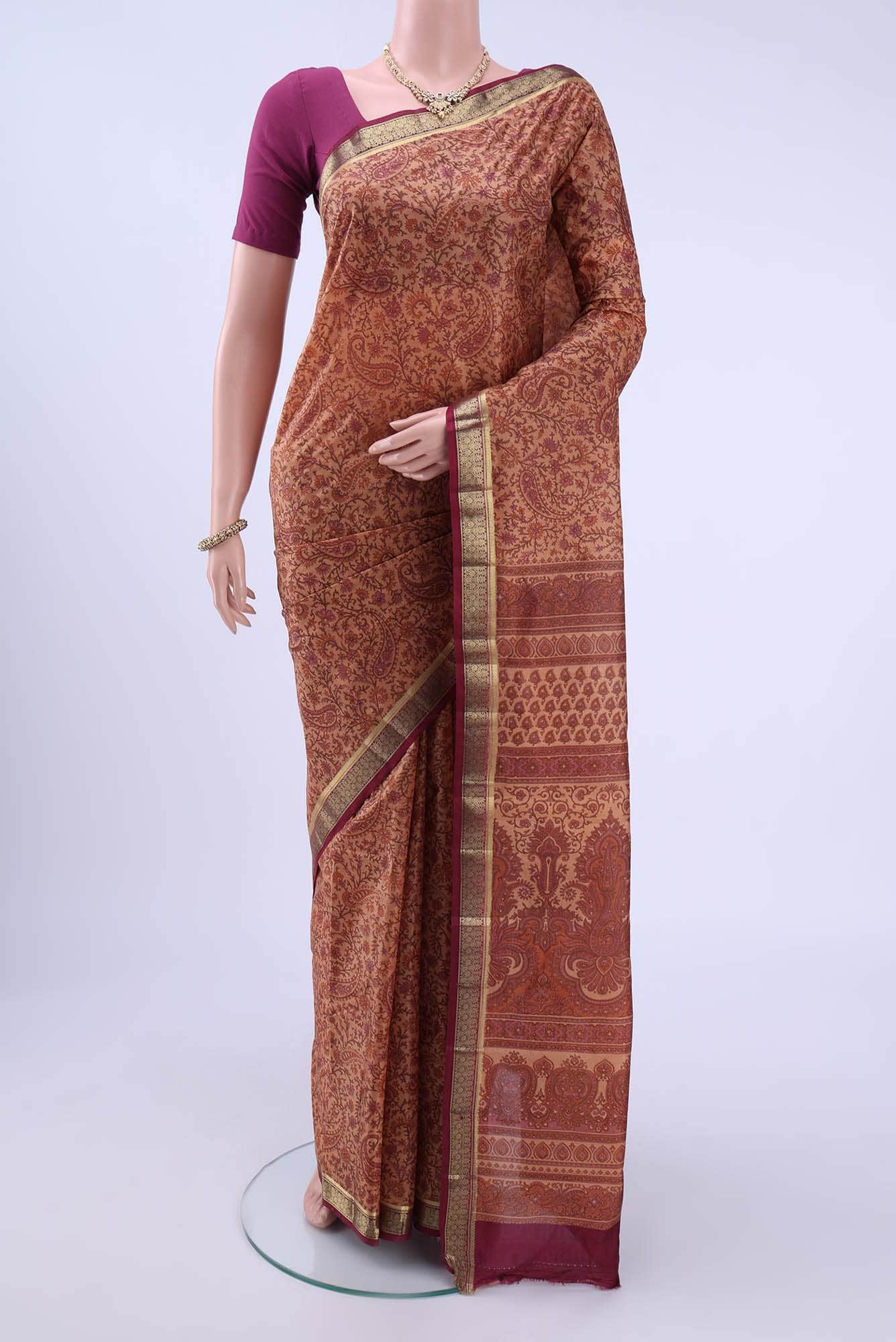 Peach Printed Silk Saree