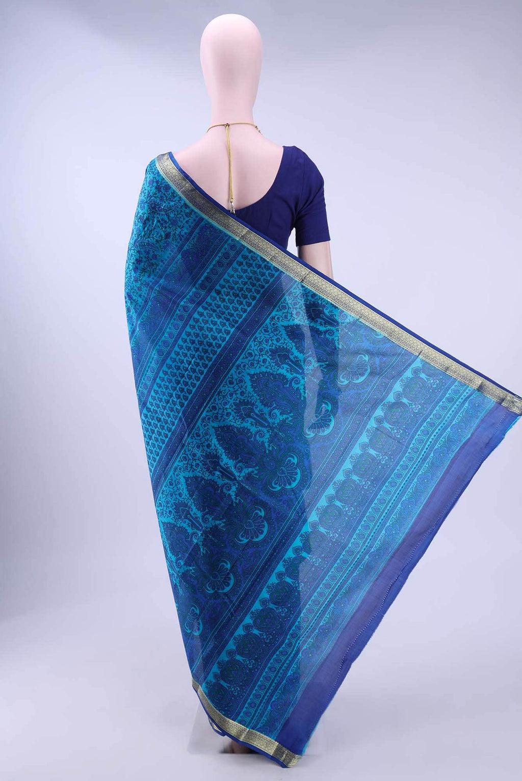 Blue Printed Silk Saree