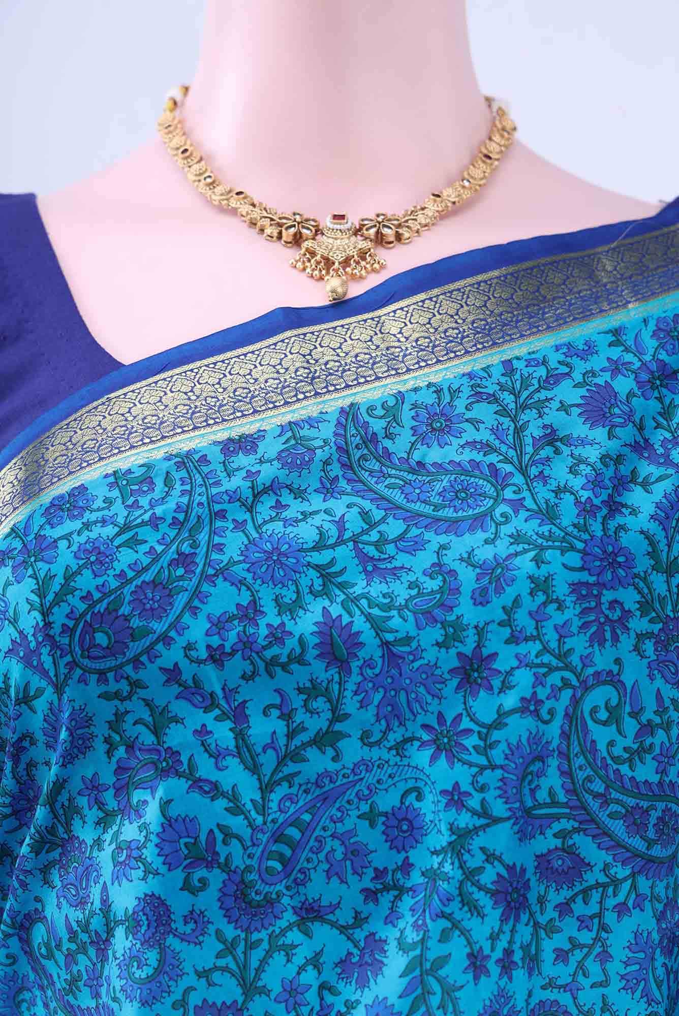 Blue Printed Silk Saree