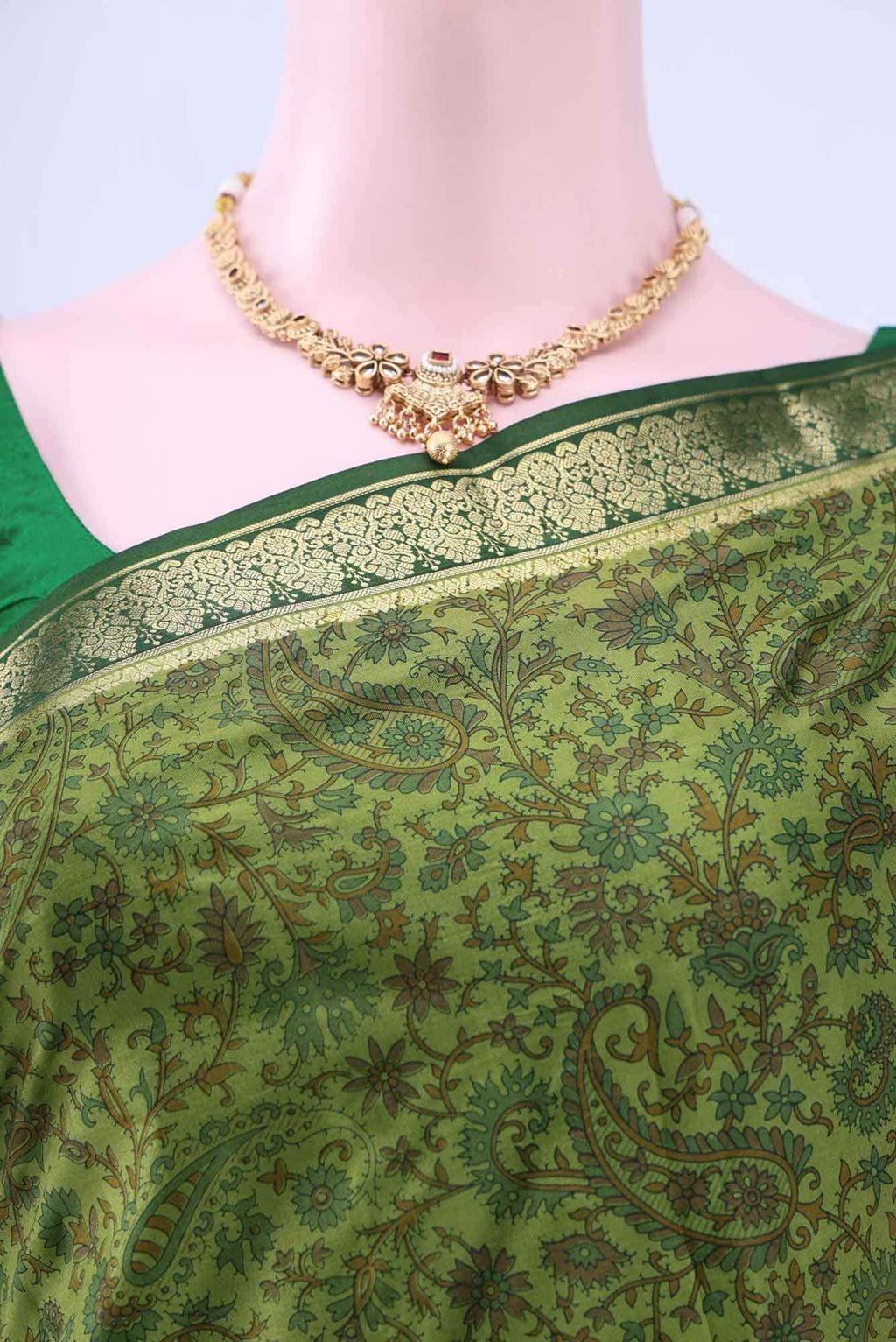 Green Printed Silk Saree