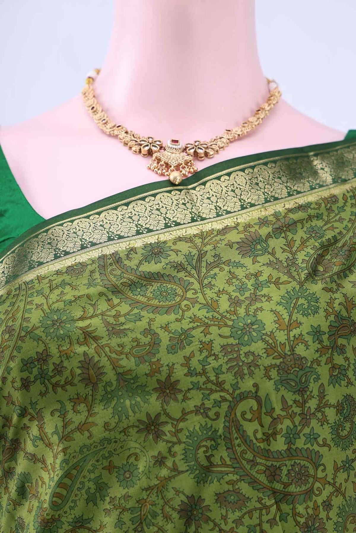 Green Printed Silk Saree