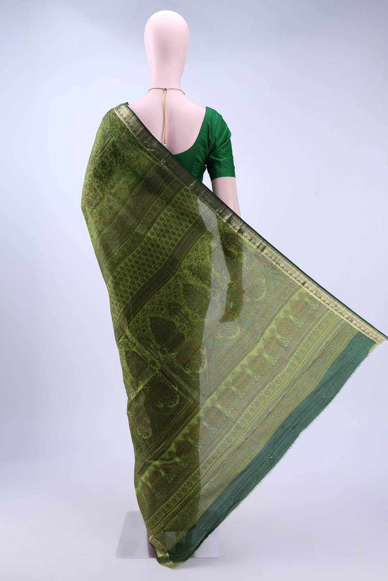 Green Printed Silk Saree