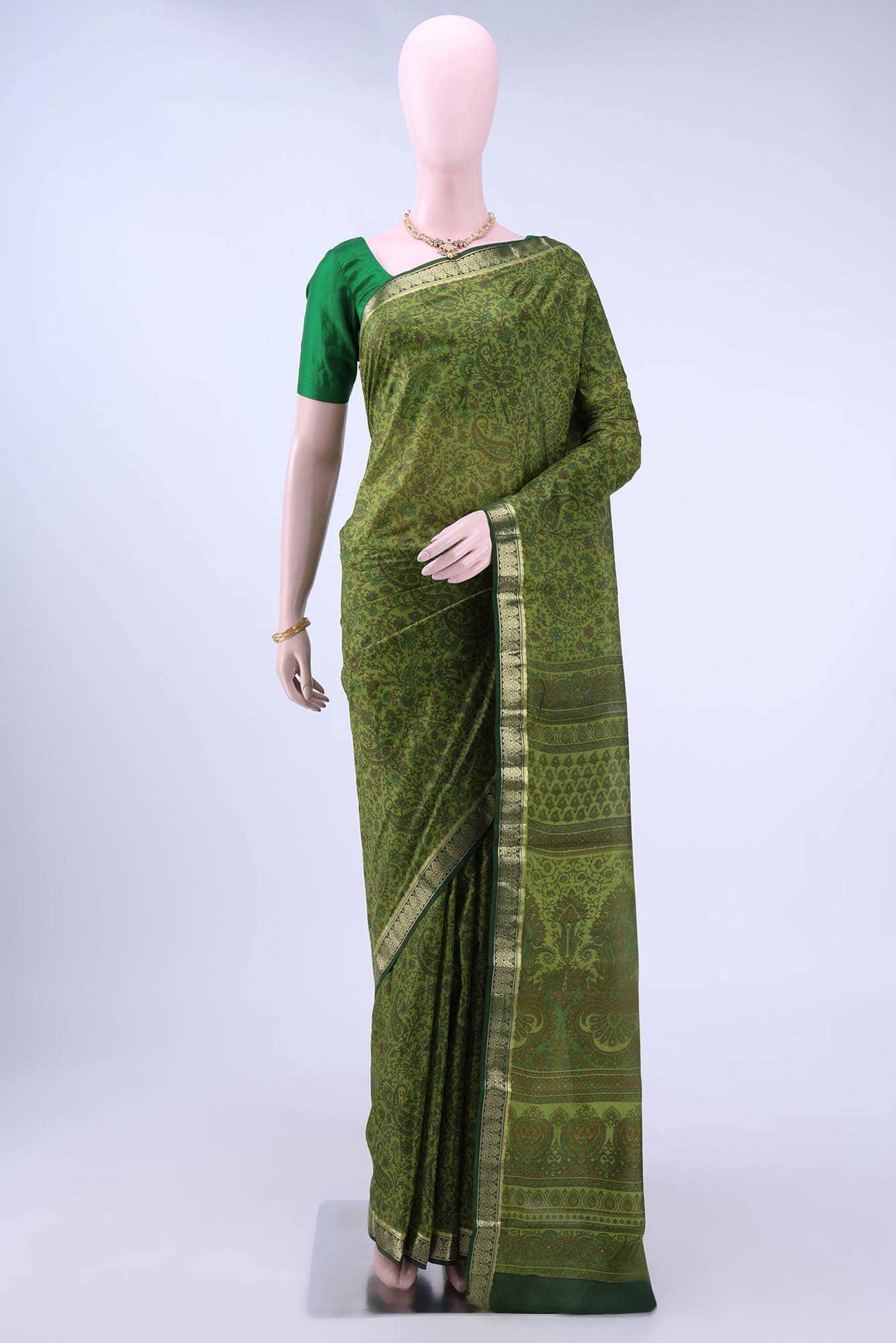 Green Printed Silk Saree