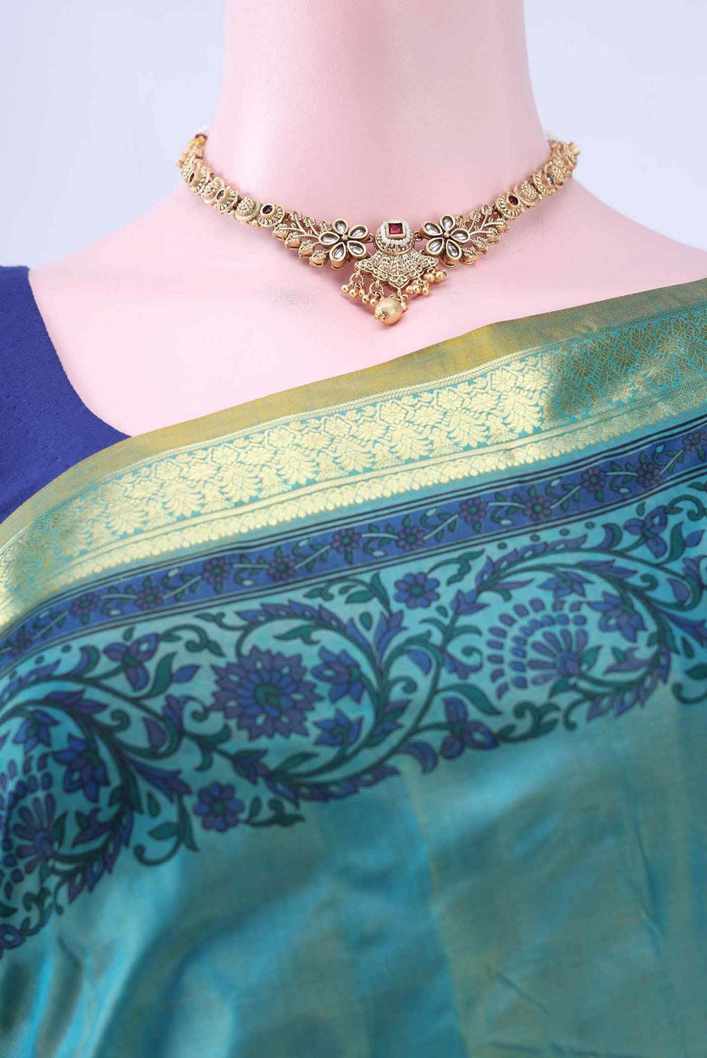 Mint Green Printed Silk Saree