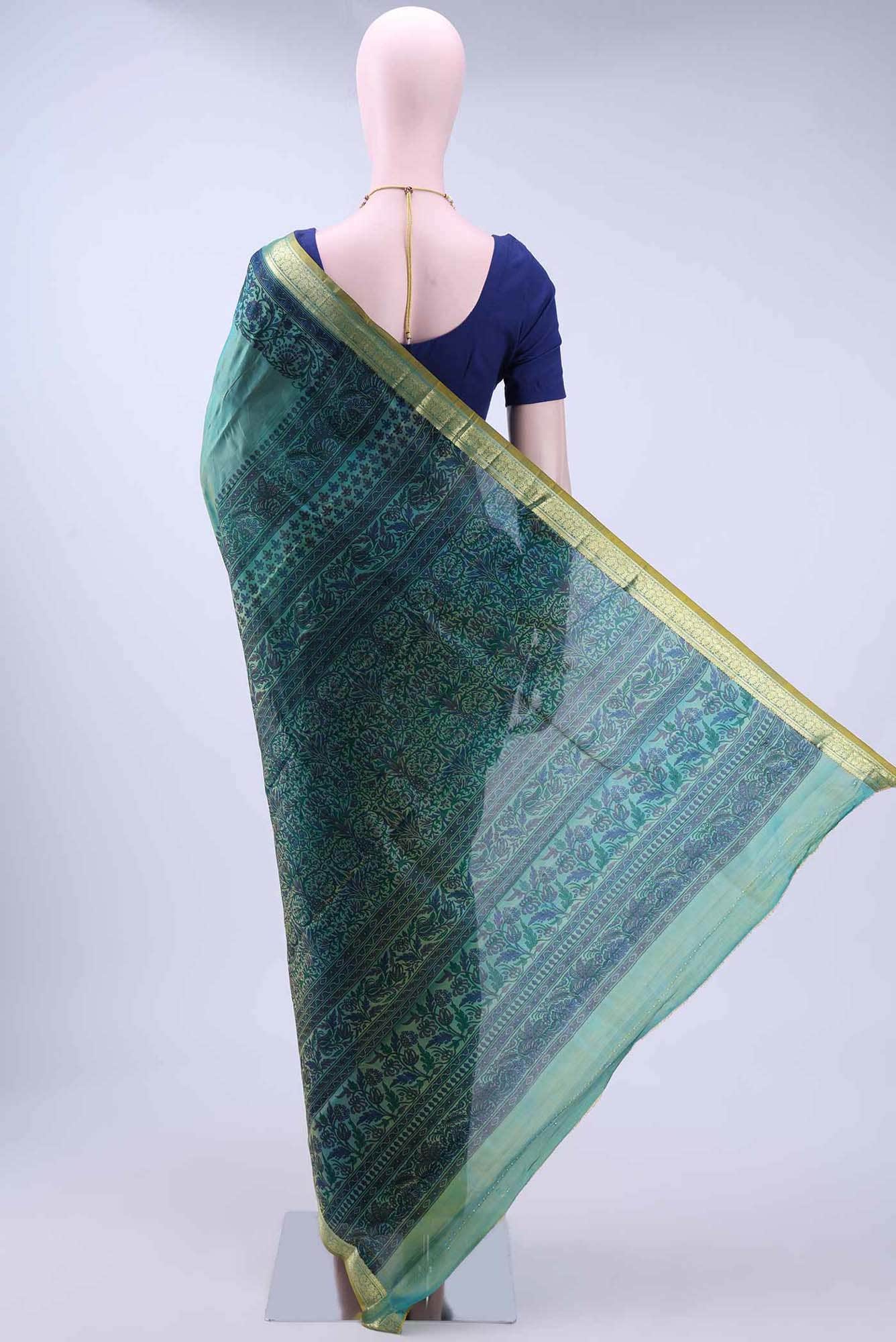 Mint Green Printed Silk Saree