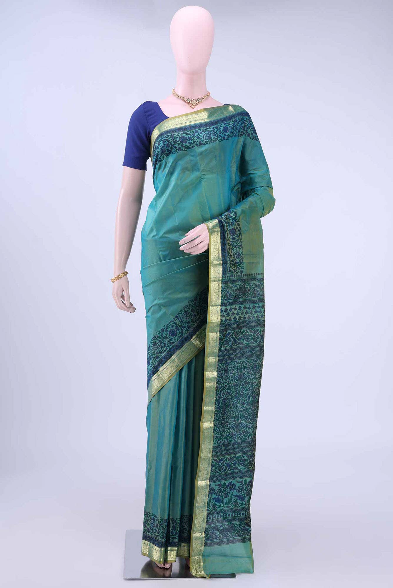 Mint Green Printed Silk Saree