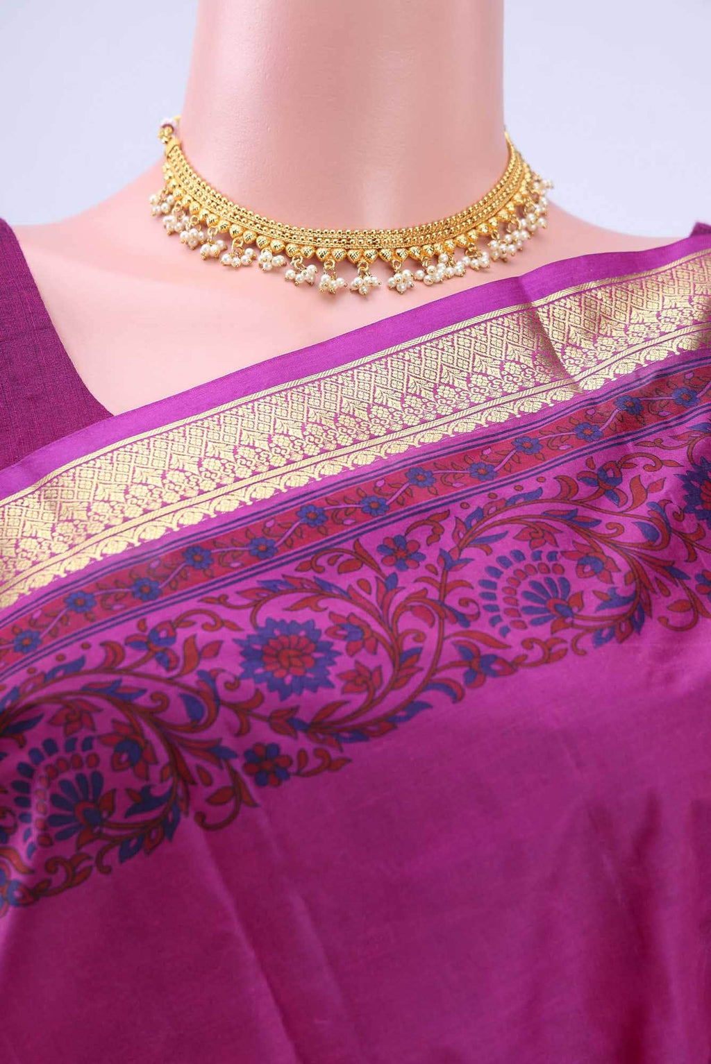 Magenta Printed Silk Saree