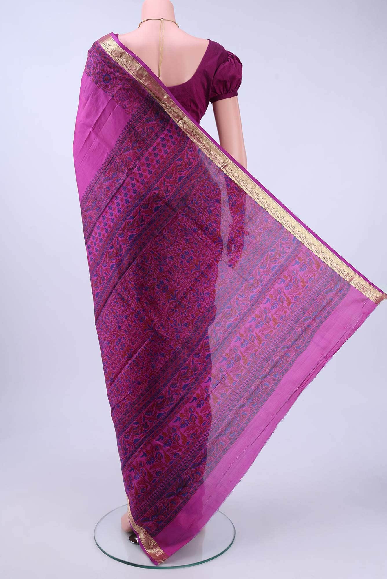 Magenta Printed Silk Saree