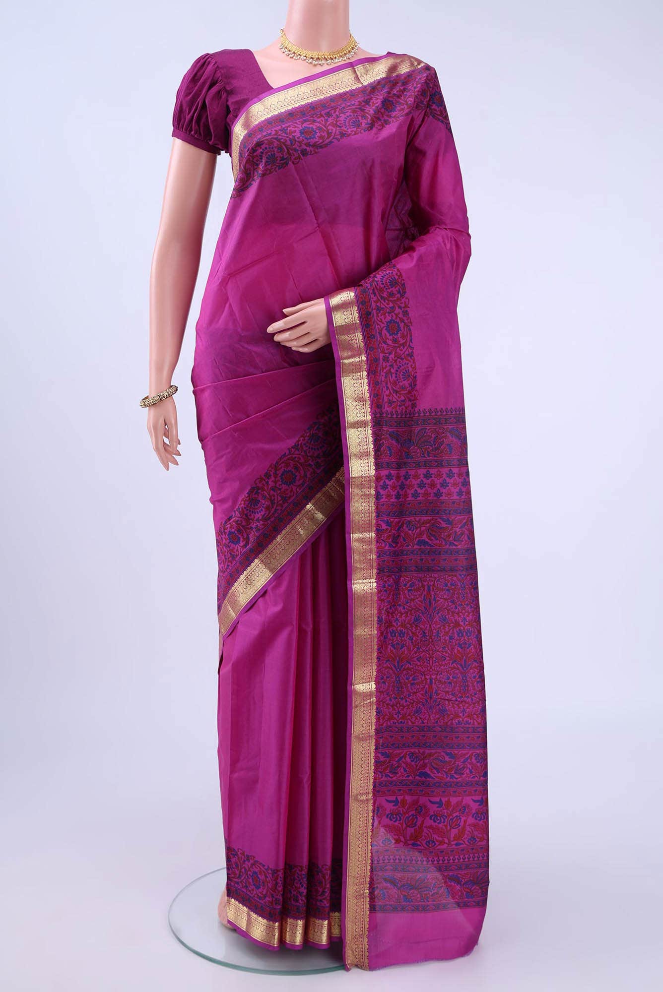 Magenta Printed Silk Saree