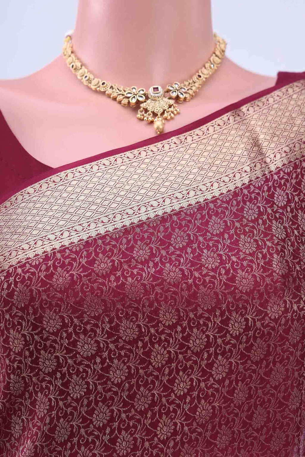 Burgundy Mysore Crepe Saree