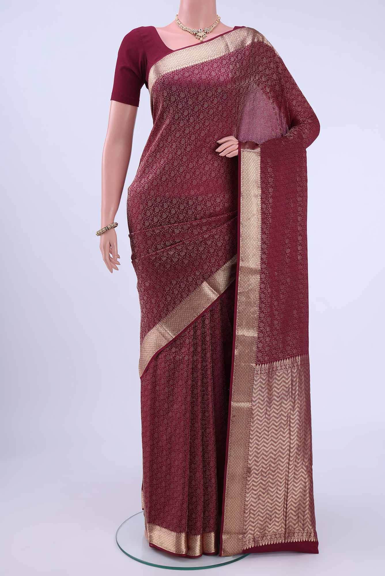 Burgundy Mysore Crepe Saree