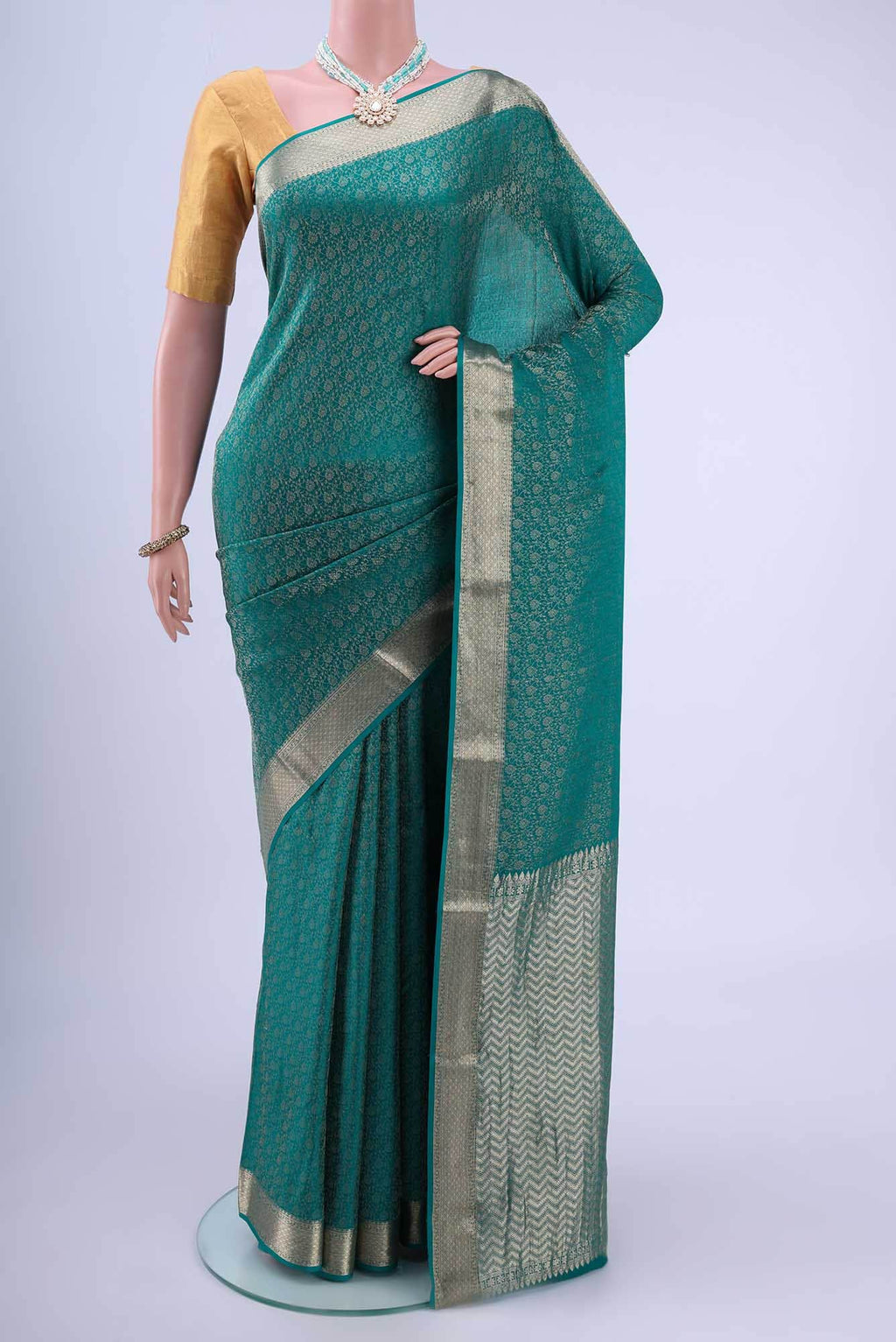Peacock Blue Mysore Crepe Saree
