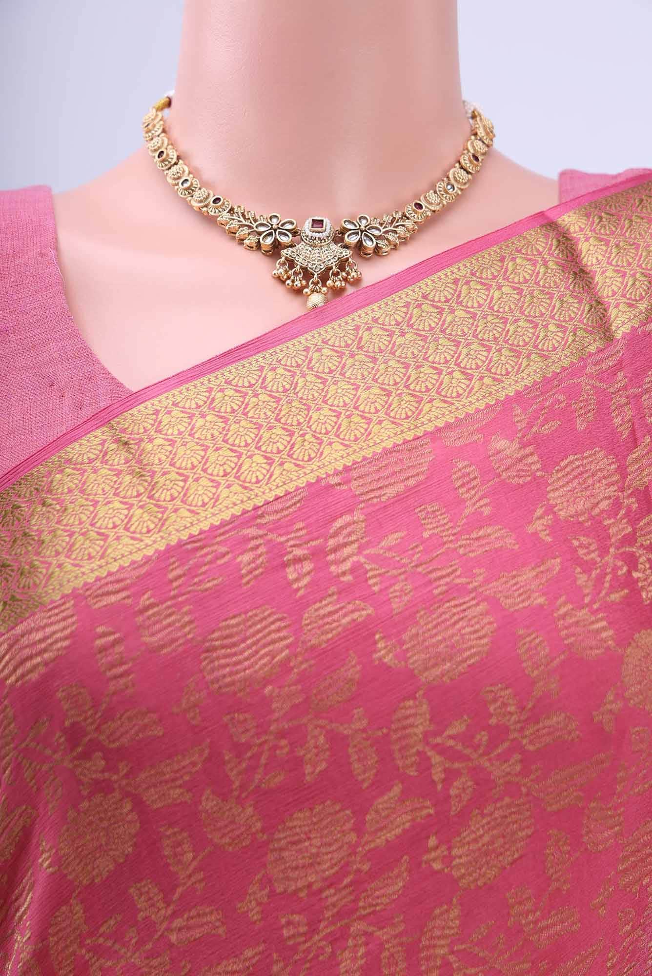 Golden Peach Mysore Crepe Saree