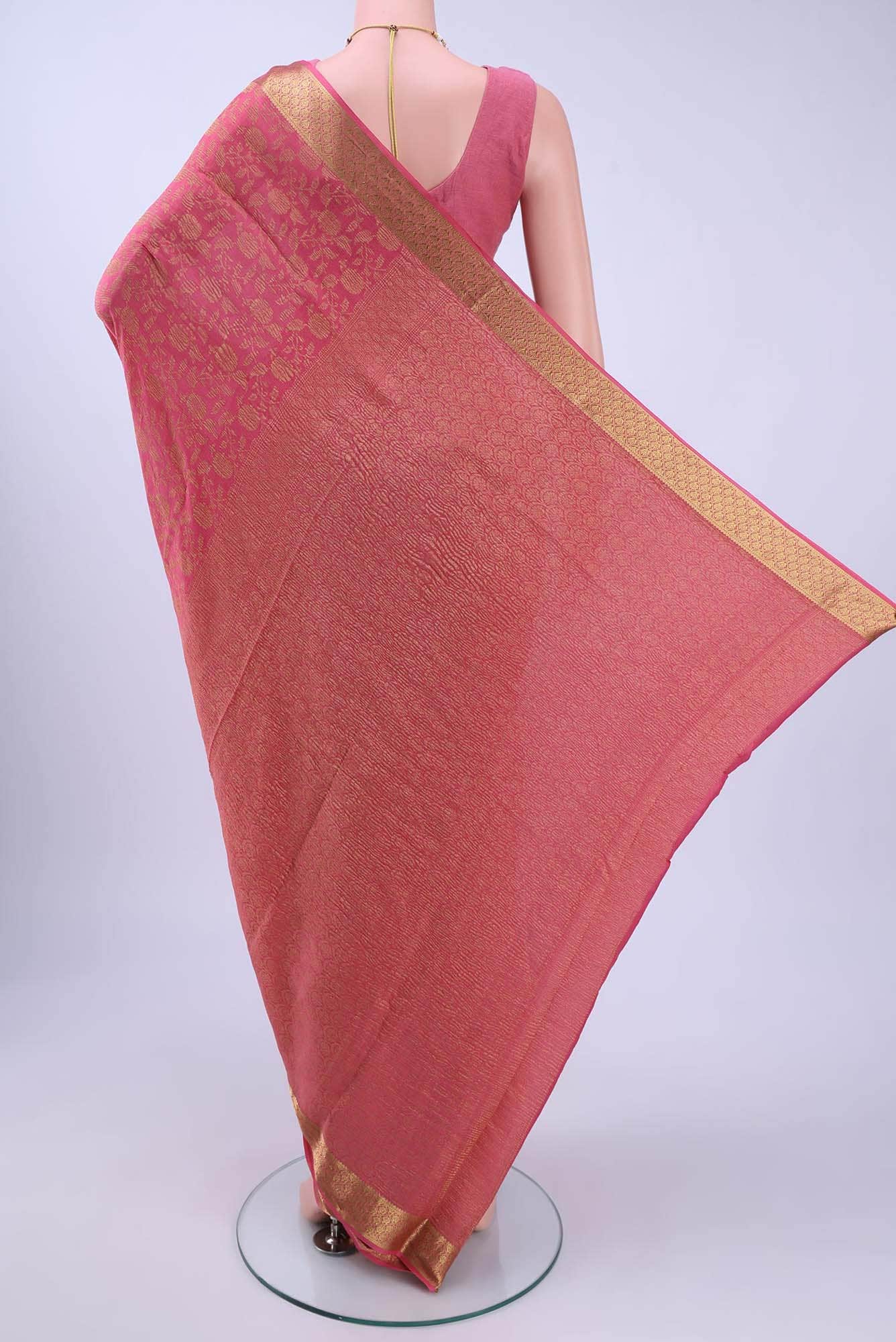 Golden Peach Mysore Crepe Saree