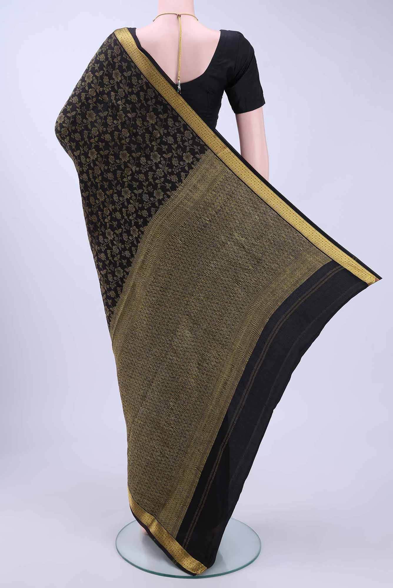 Black Mysore Crepe Saree