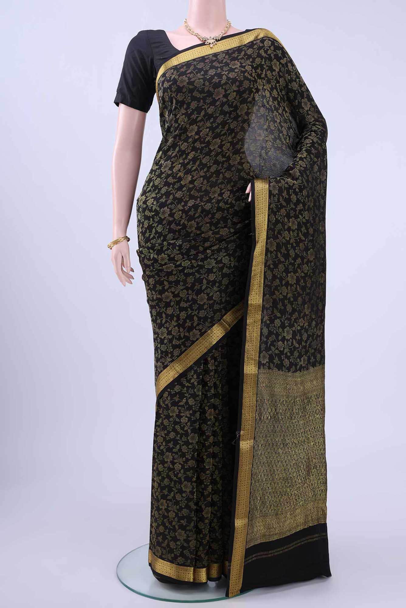 Black Mysore Crepe Saree