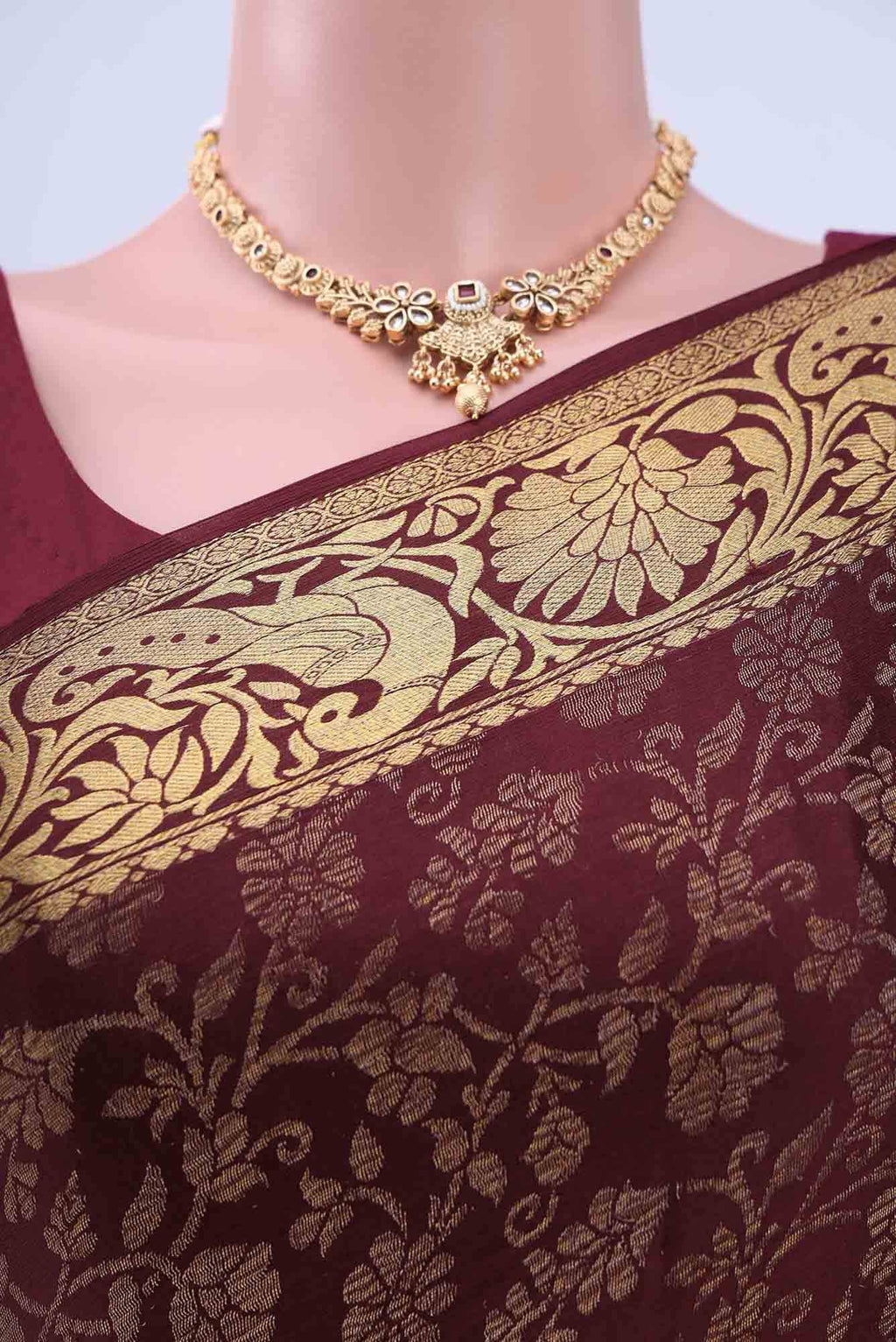 Brown Mysore Crepe Saree