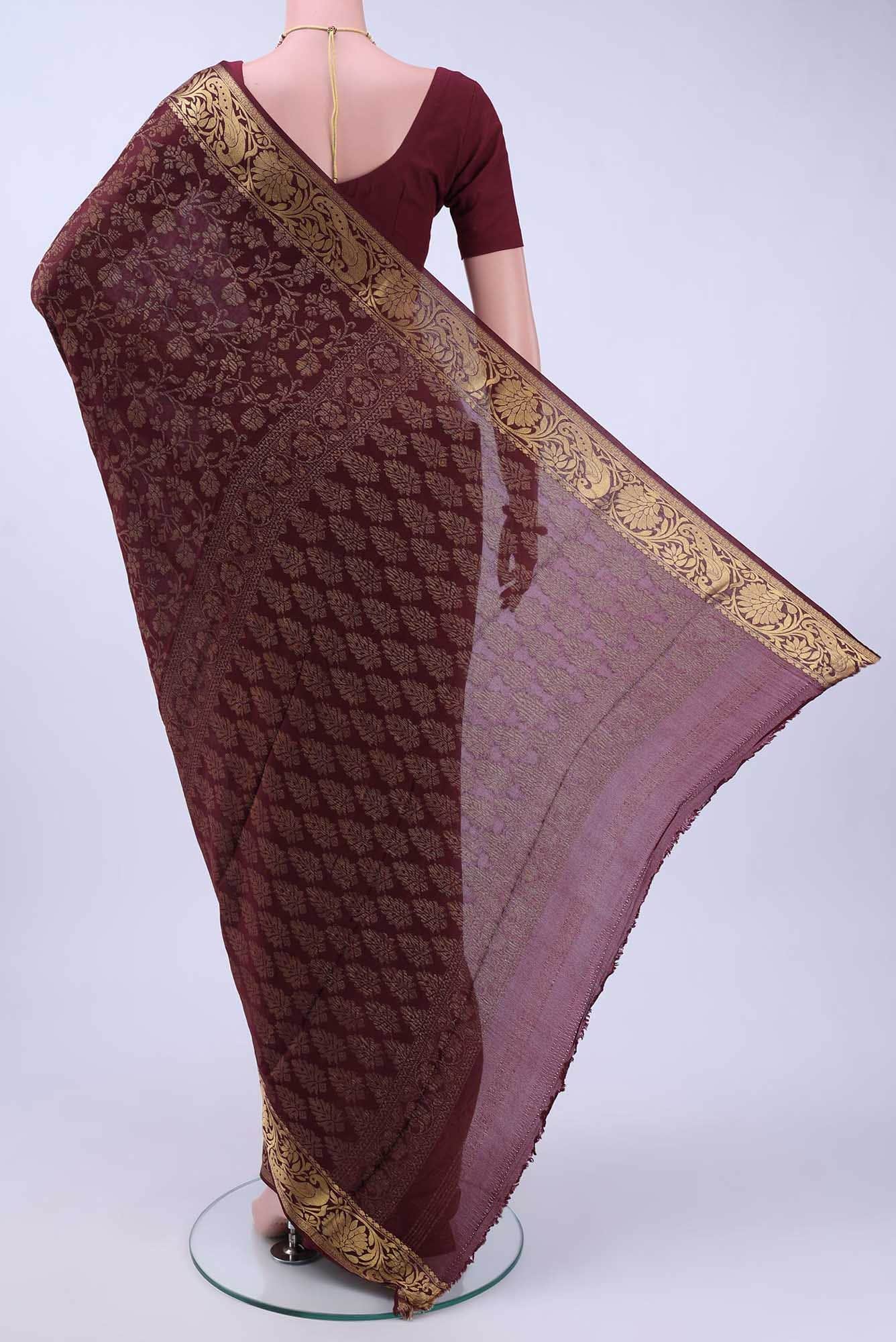 Brown Mysore Crepe Saree