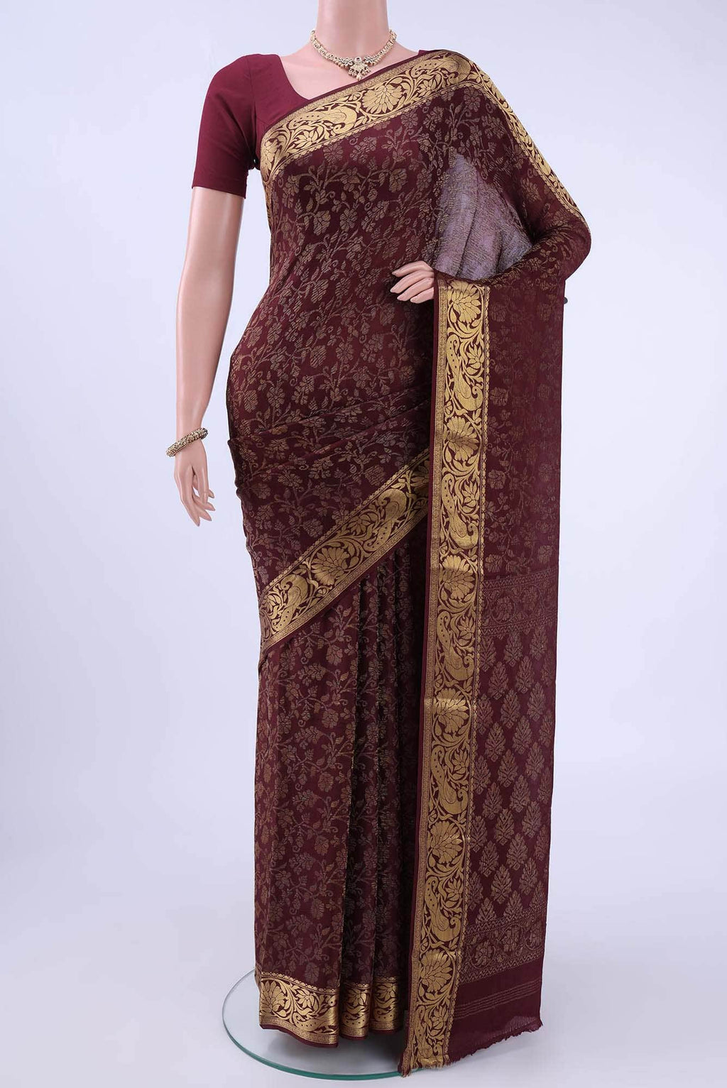 Brown Mysore Crepe Saree