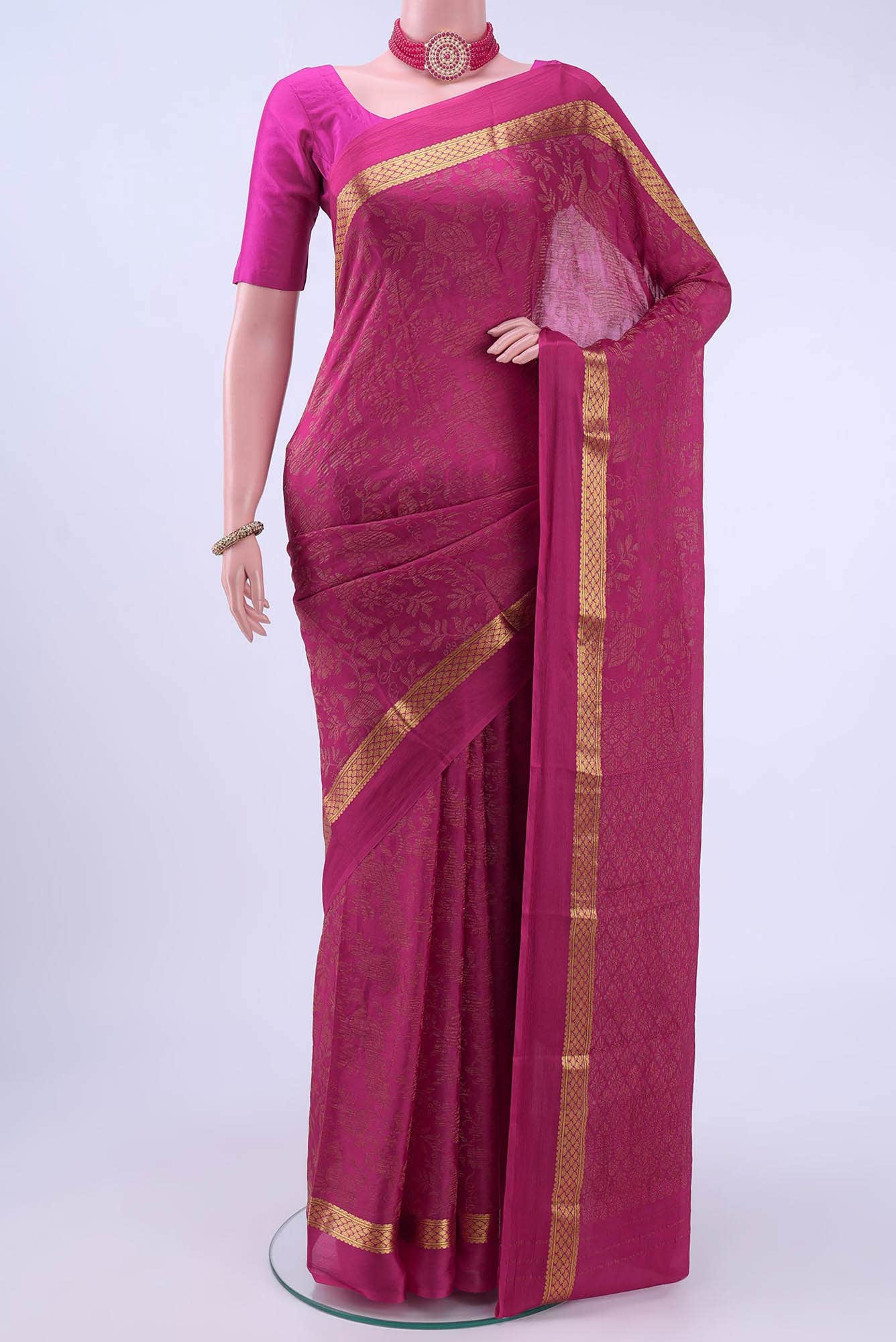 Rani Pink Mysore Crepe Saree