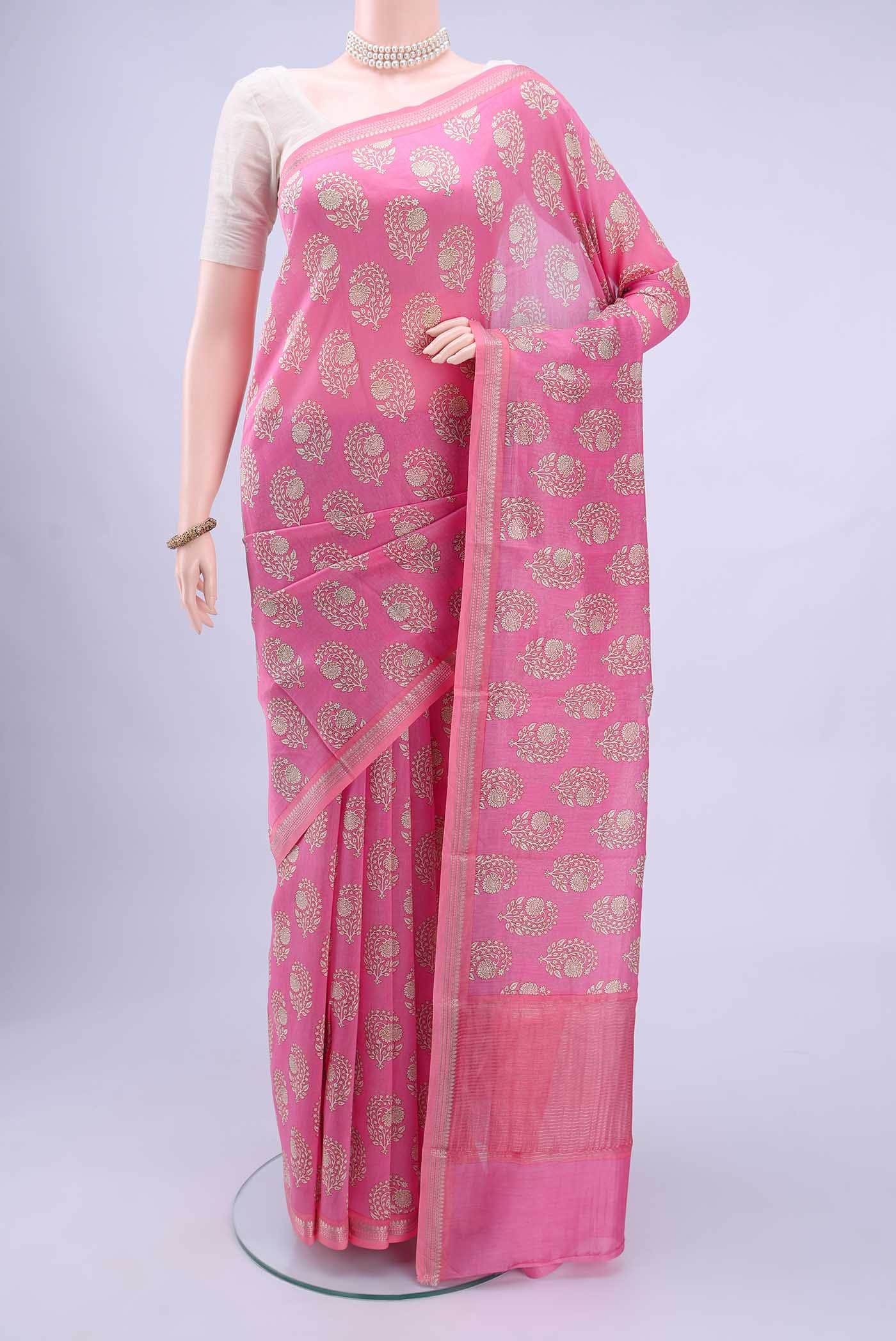 Pink Chanderi Silk Saree