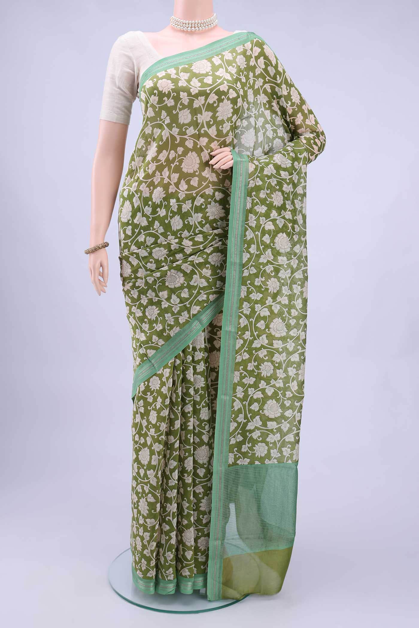 Mehandi Green Blended Chanderi Silk Saree