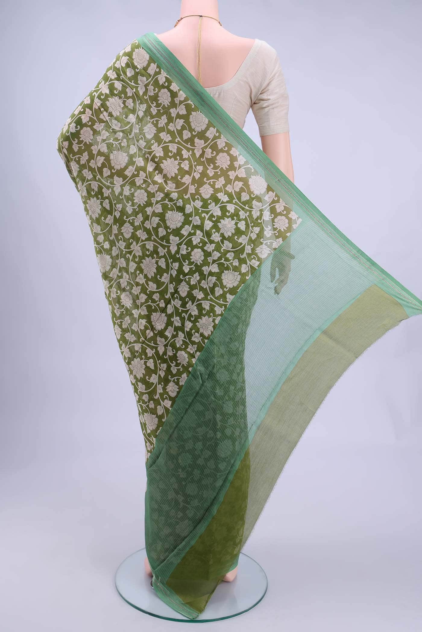 Mehandi Green Blended Chanderi Silk Saree
