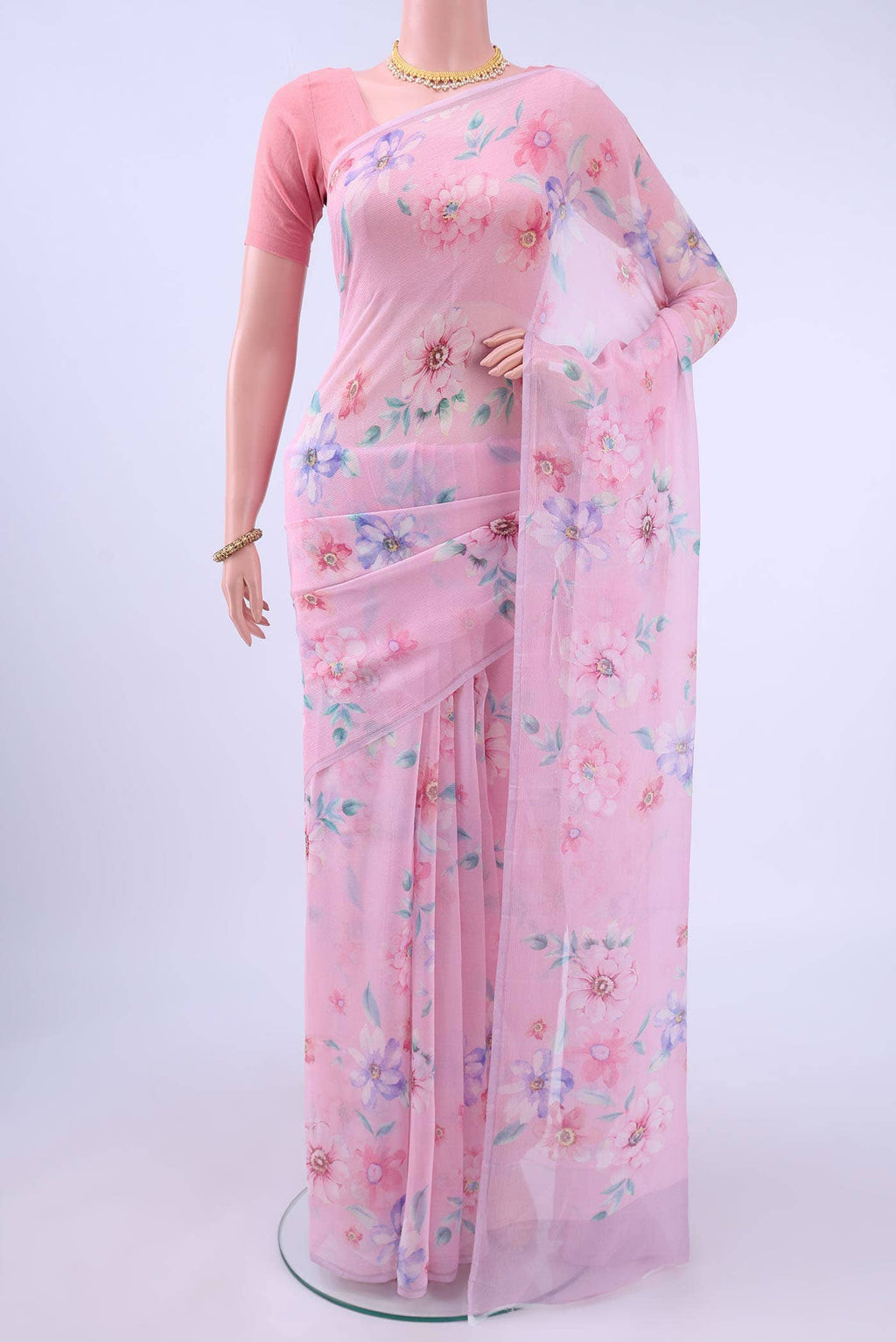 Pink Chiffon Saree