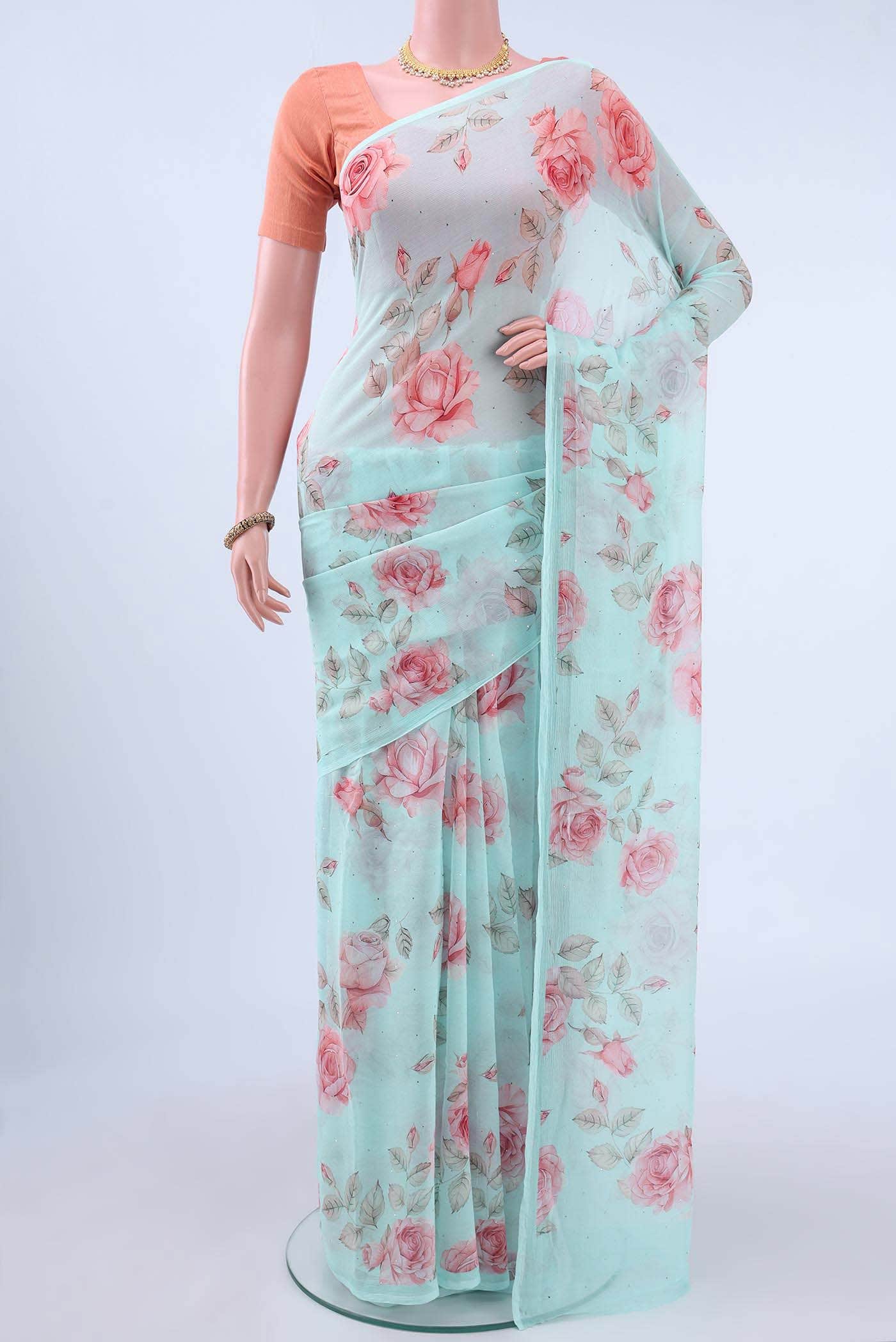 Mint Green Chiffon Saree