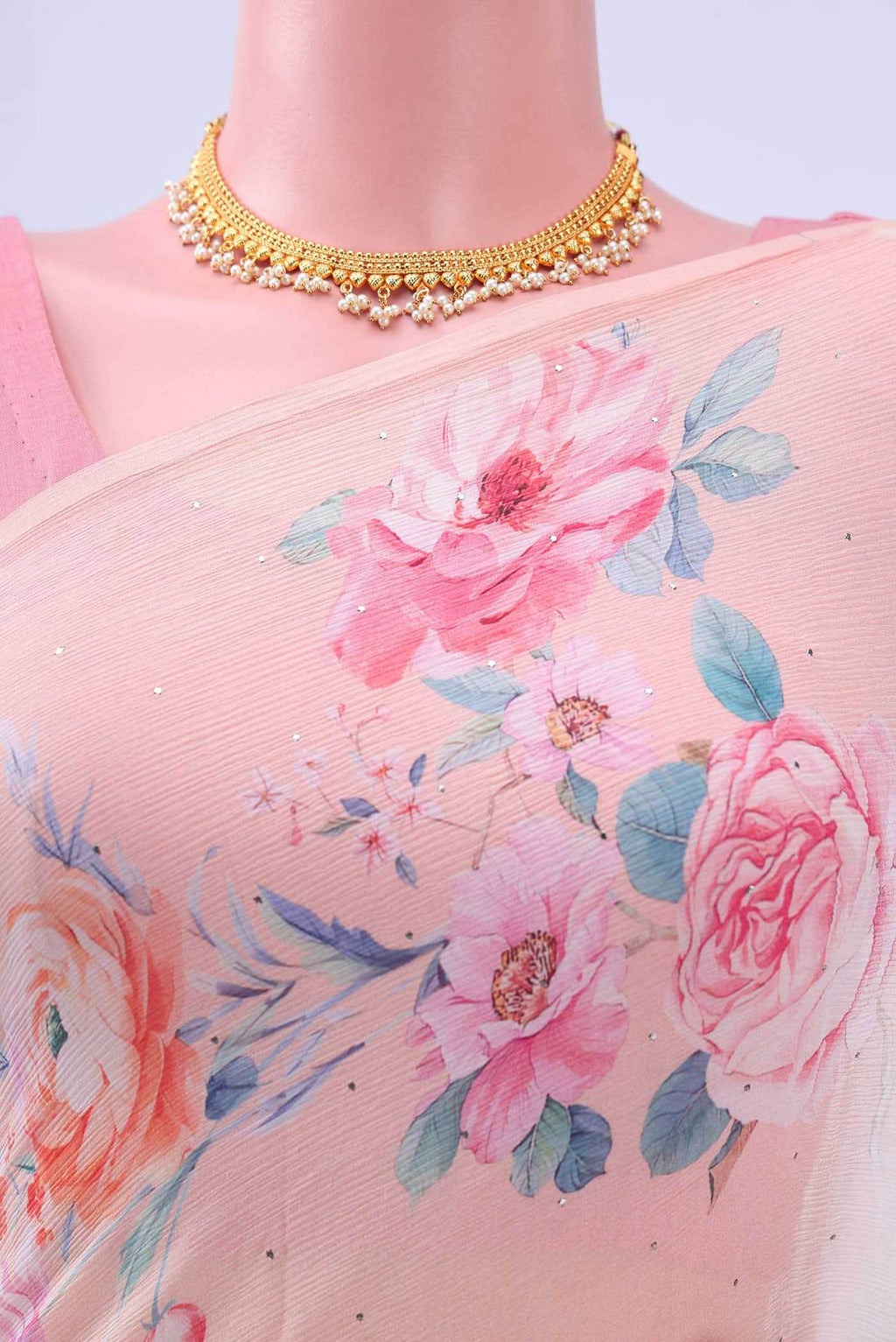 Pinkish Yellow Chiffon Saree