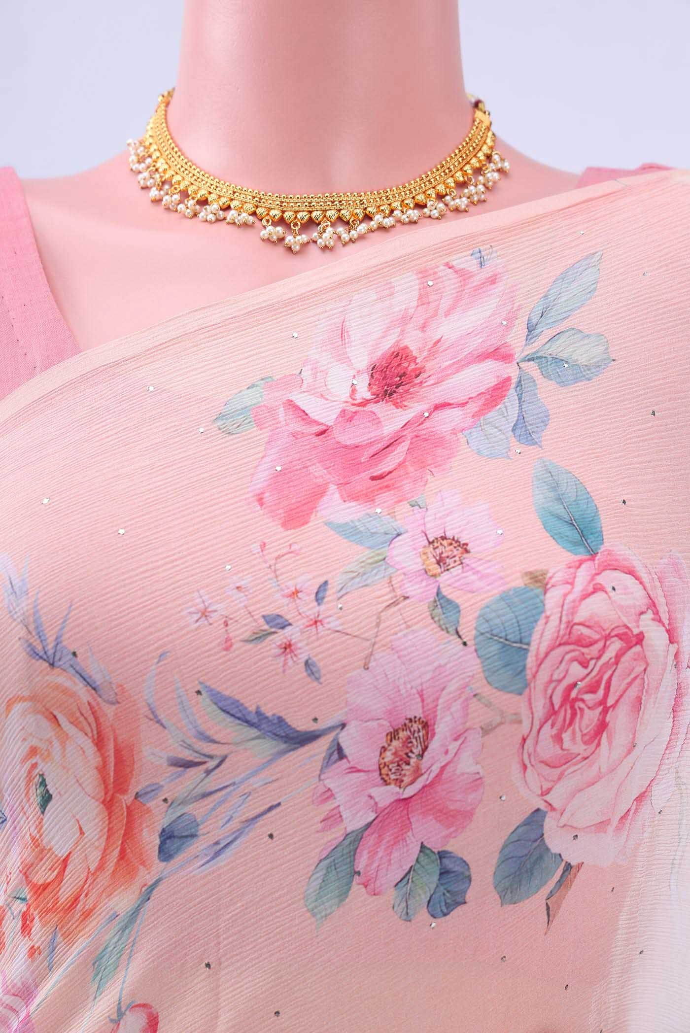 Pinkish Yellow Chiffon Saree