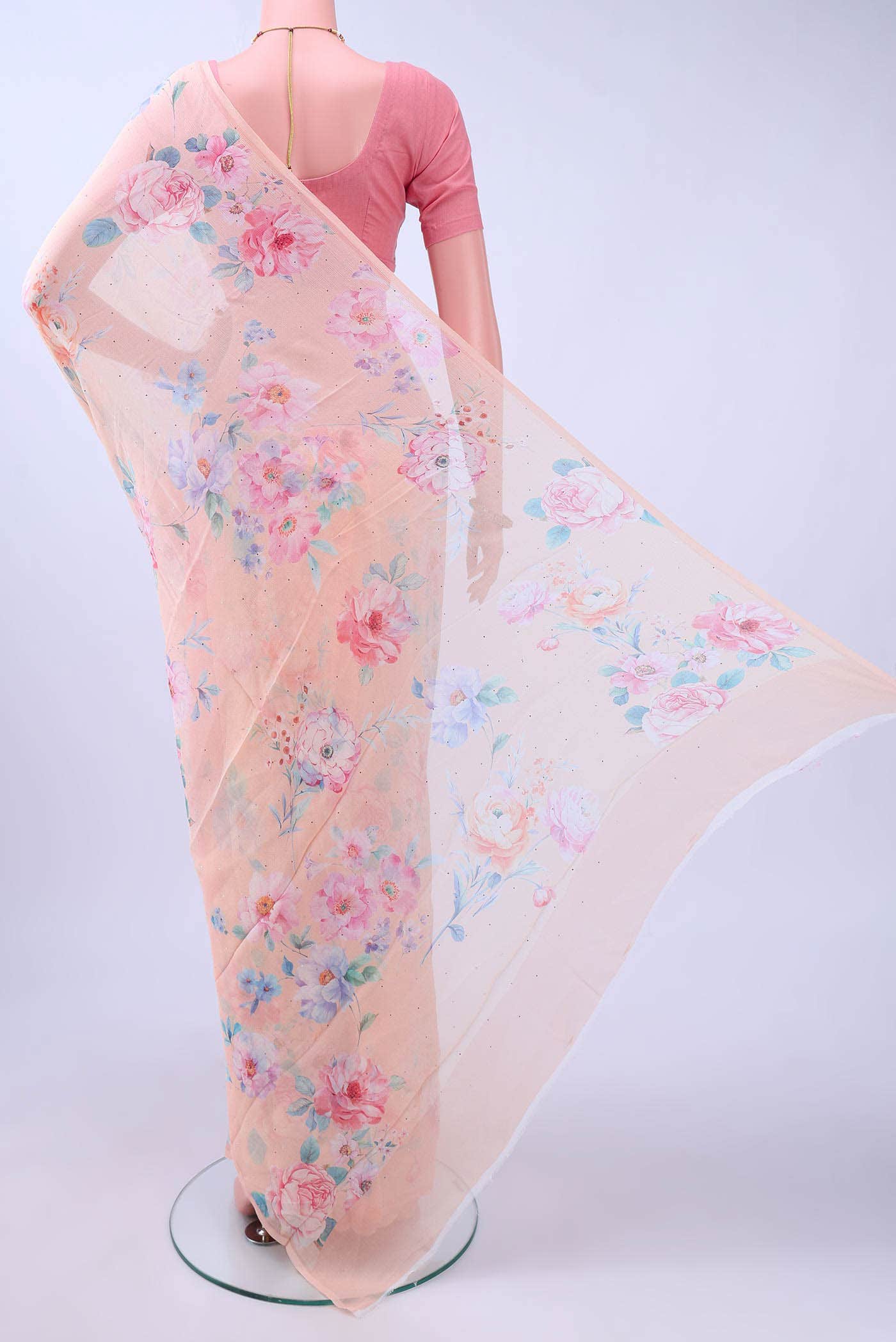 Pinkish Yellow Chiffon Saree