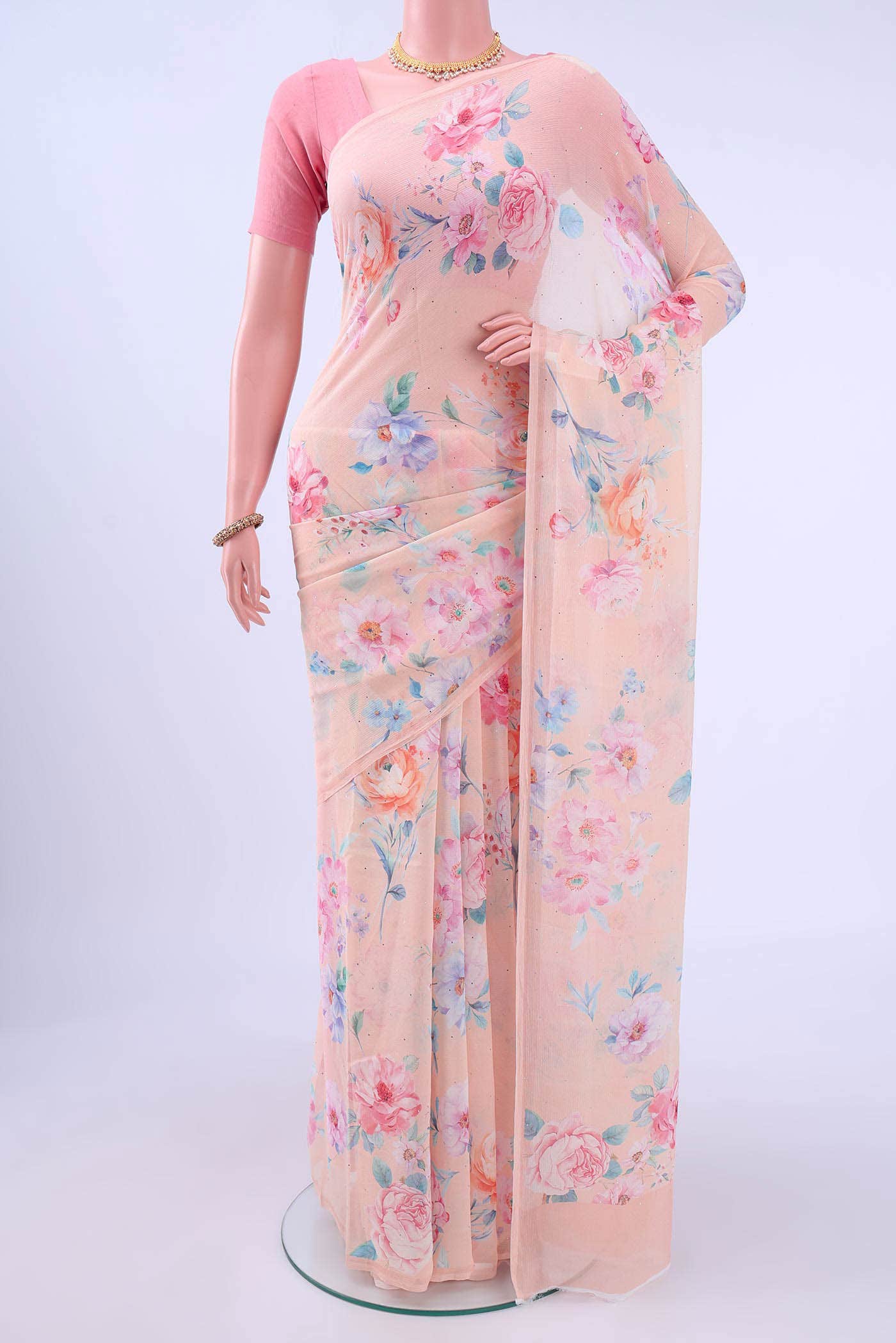 Pinkish Yellow Chiffon Saree