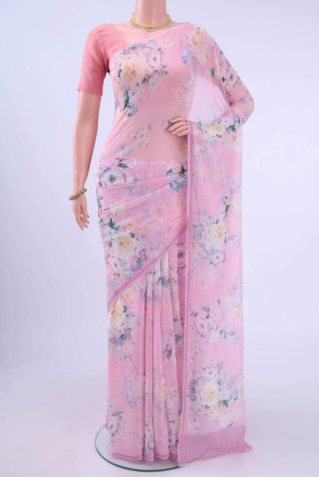 Pink Chiffon Saree