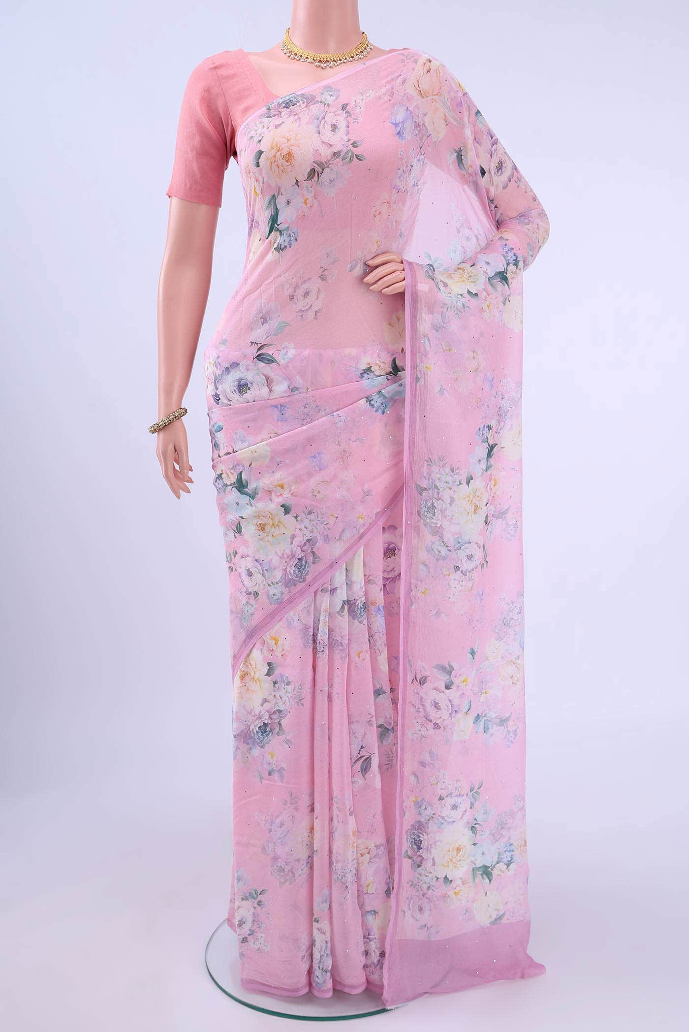 Pink Chiffon Saree
