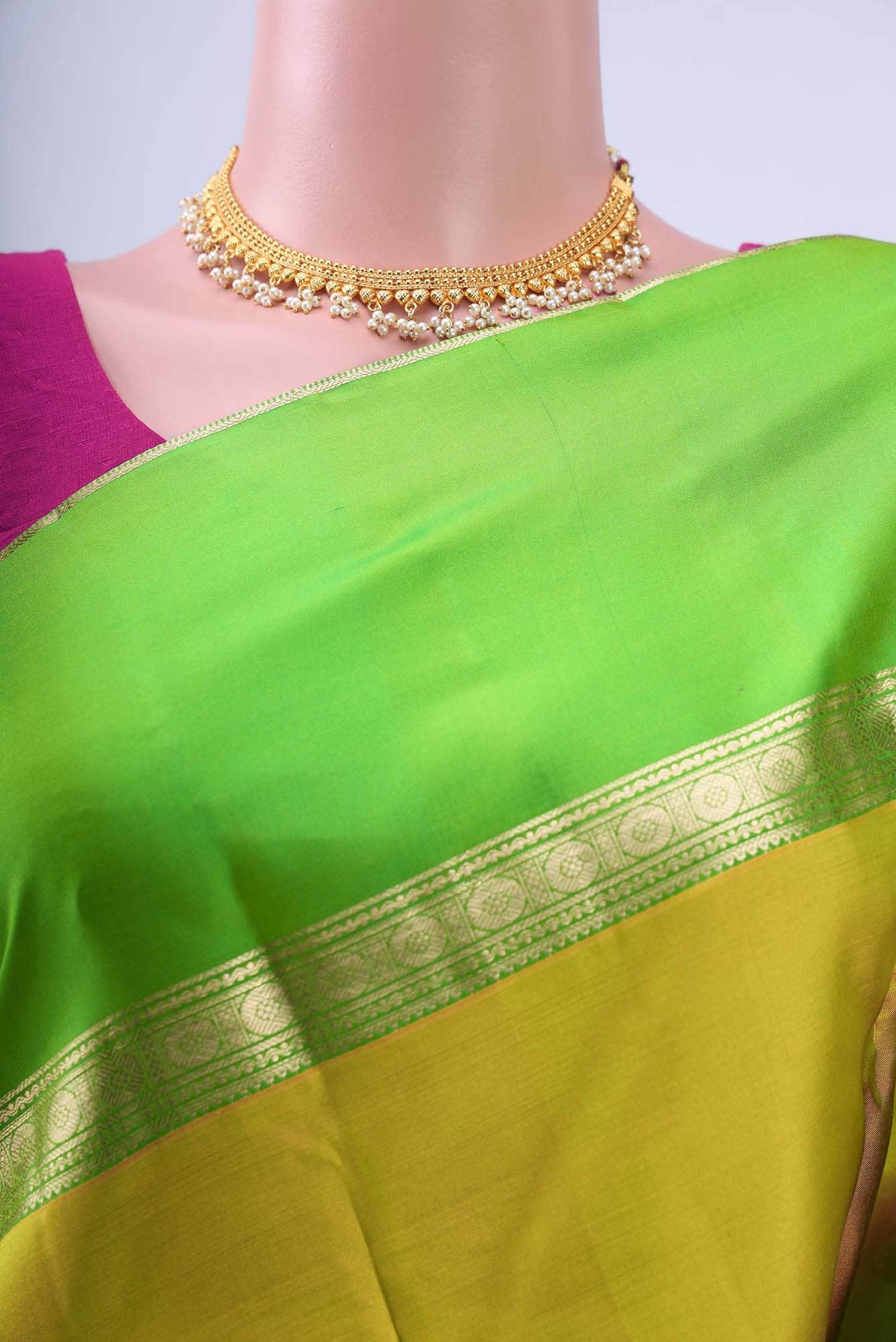 Acid Green Nangavalli Silk [ Salem ] Saree