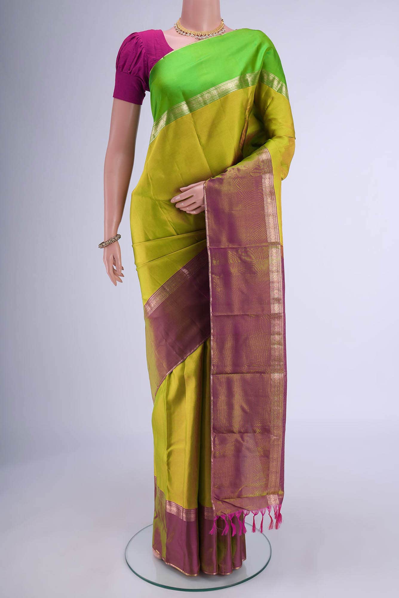 Acid Green Nangavalli Silk [ Salem ] Saree