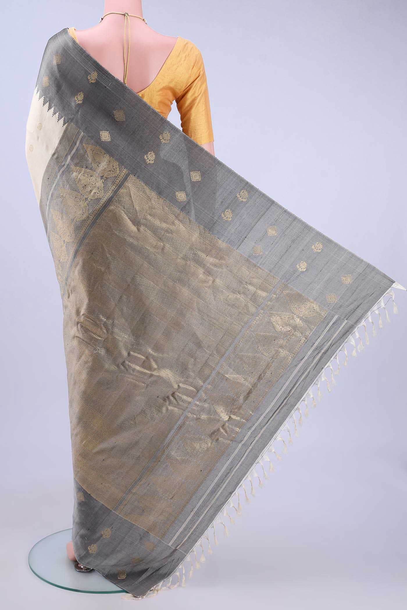 Beige Gadwal Silk Cotton Saree