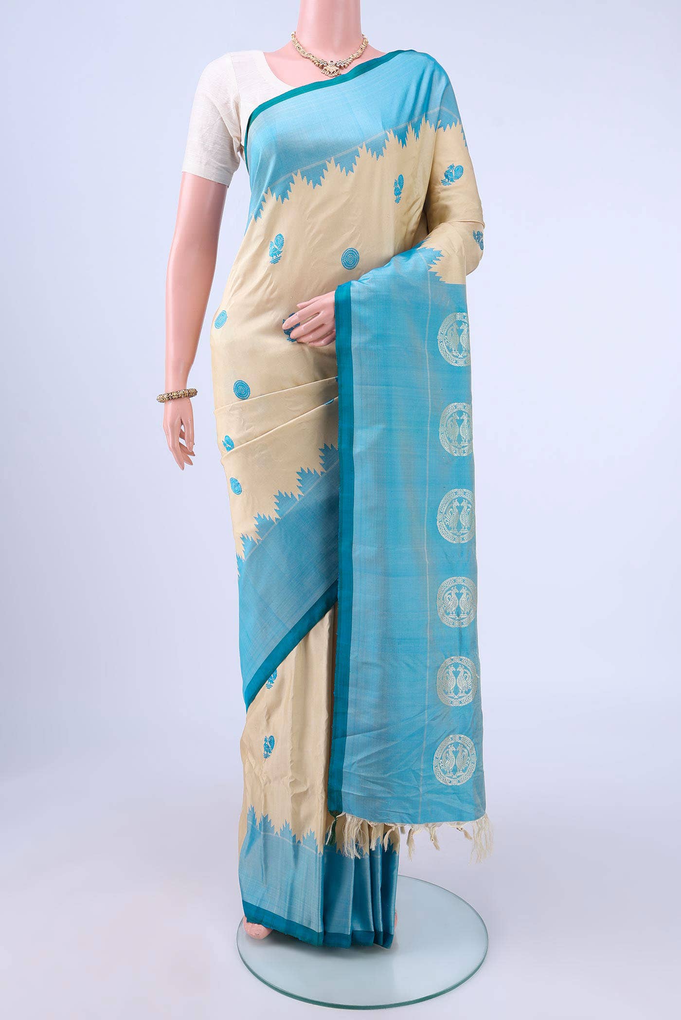 Beige Gadwal Silk Saree