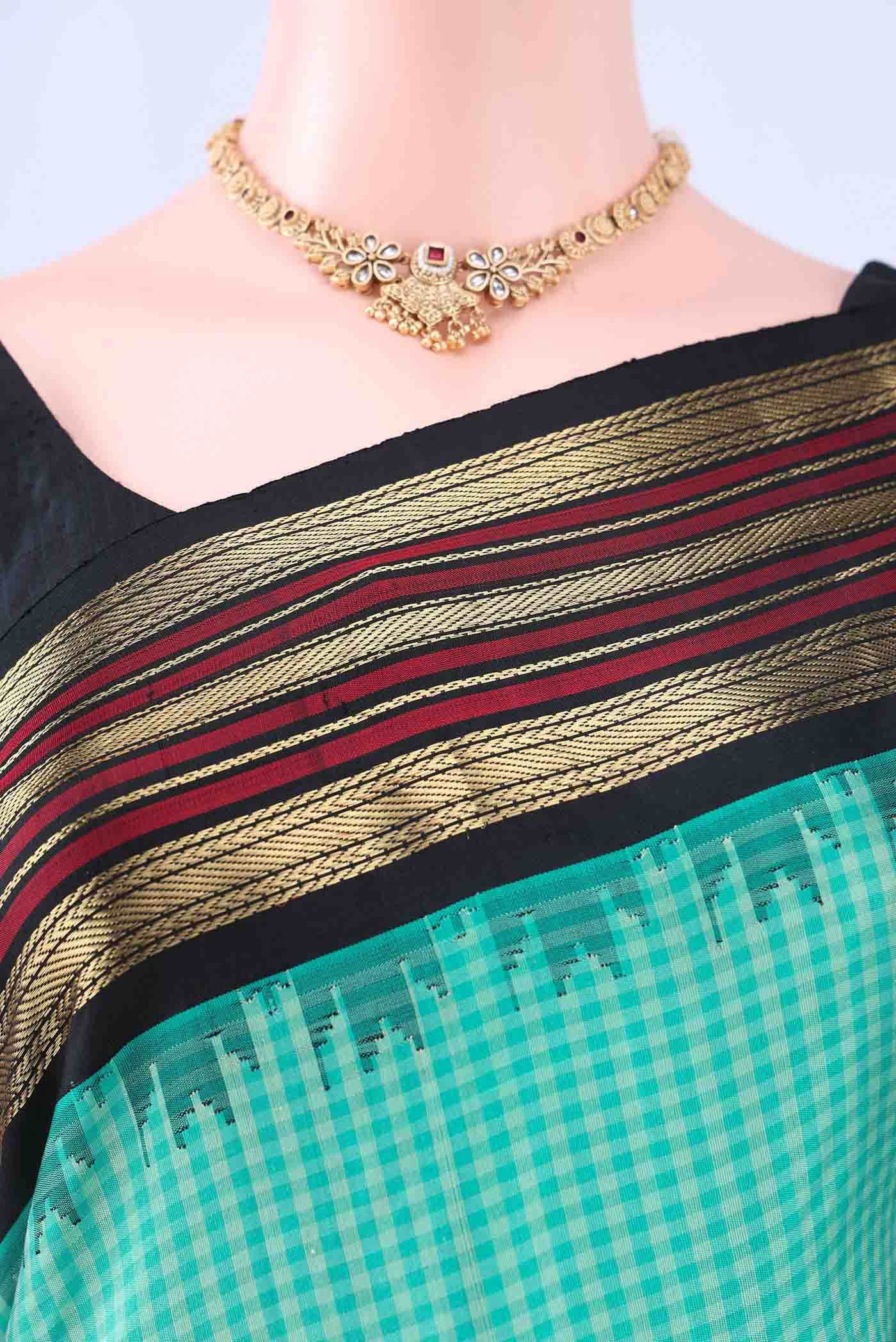 Turquoise Gadwal Silk Cotton Saree