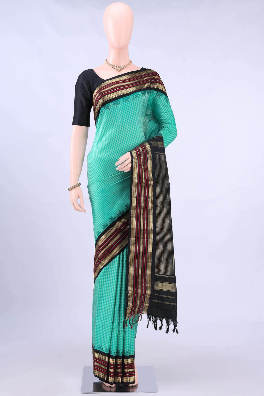 Turquoise Gadwal Silk Cotton Saree