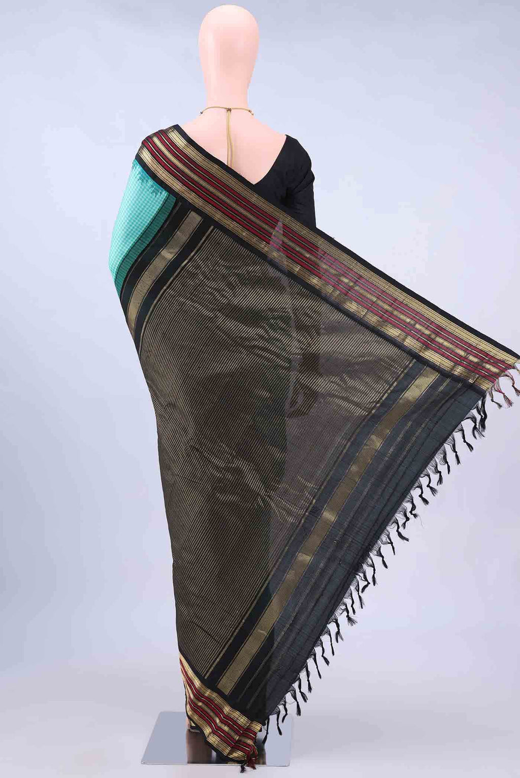 Turquoise Gadwal Silk Cotton Saree
