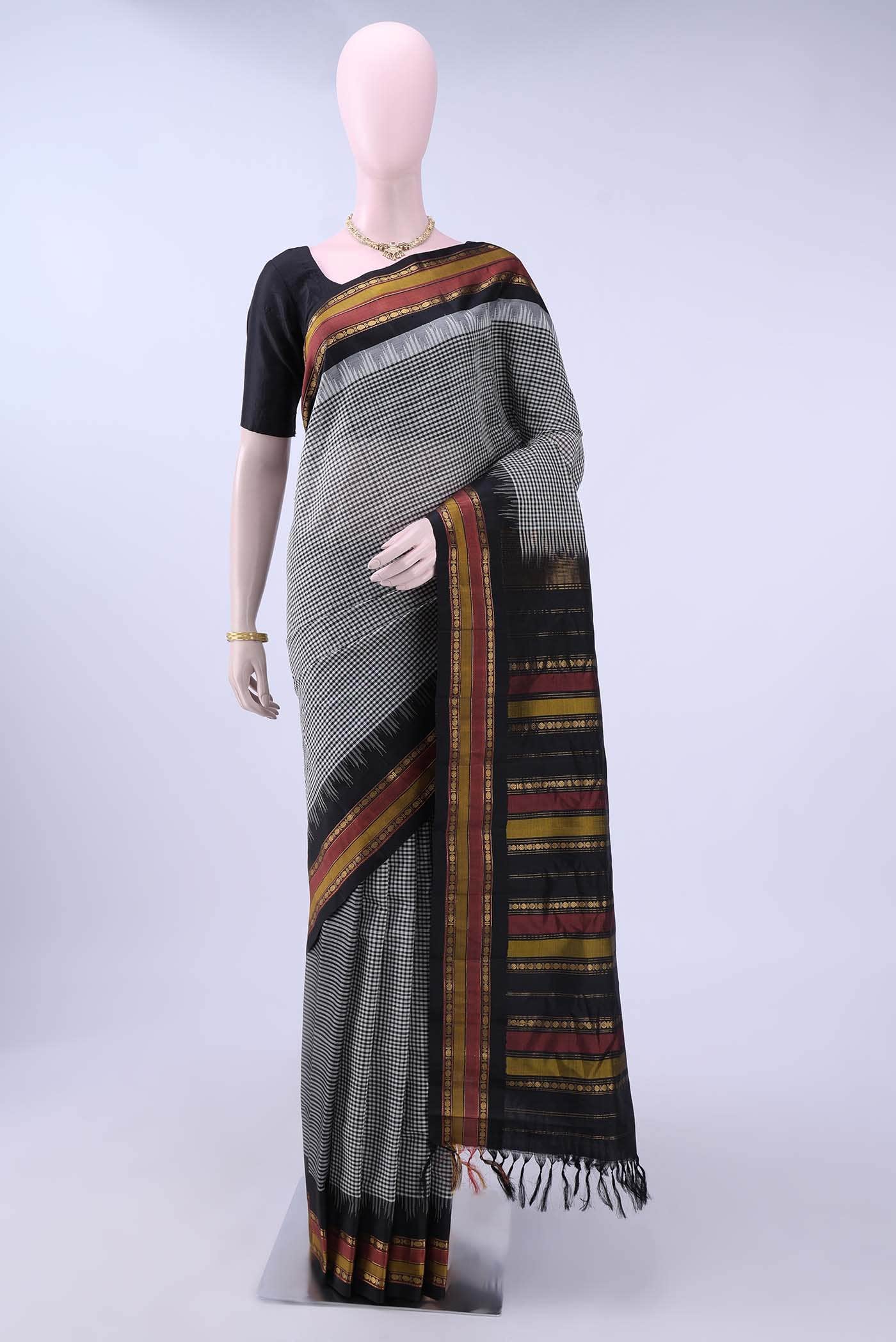 Black Gadwal Silk Cotton Saree