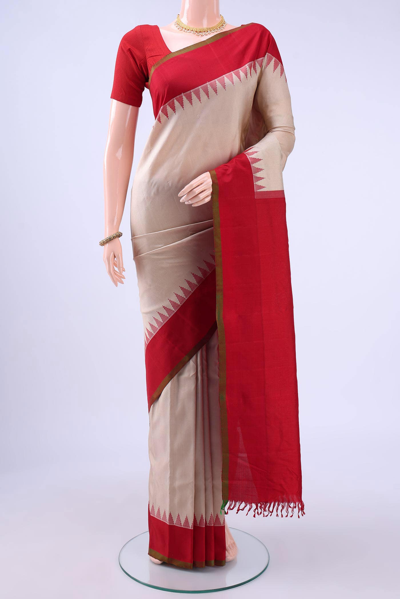Beige Gadwal Silk Cotton Saree